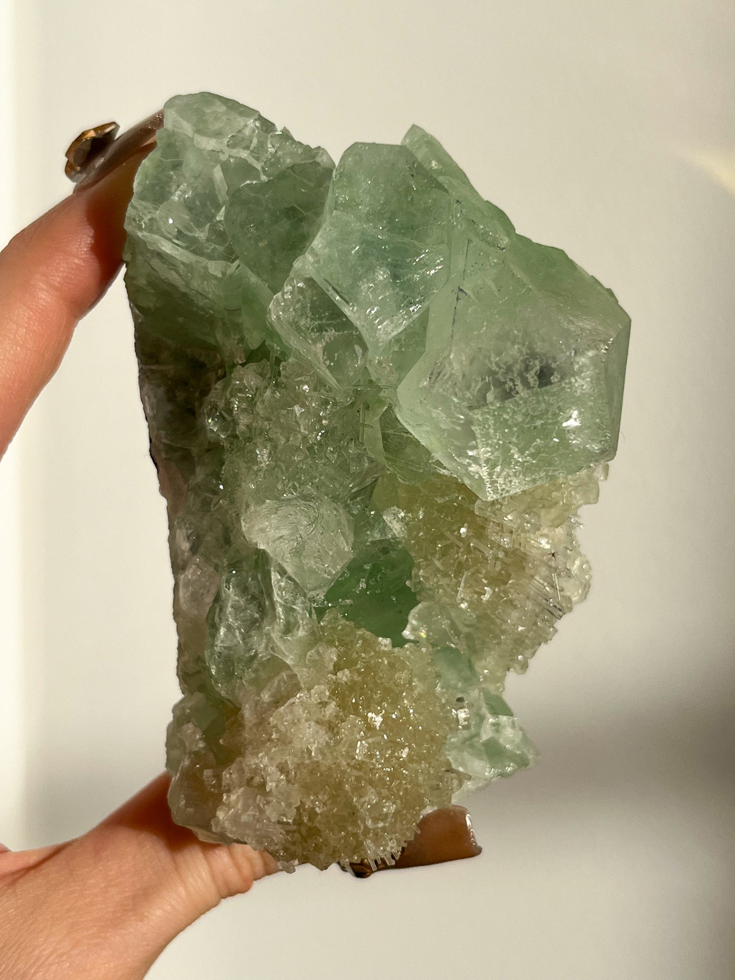 Green Apophyllite with Thomsonite, Mesolite & Calcite Specimen #4 (Self Standing)