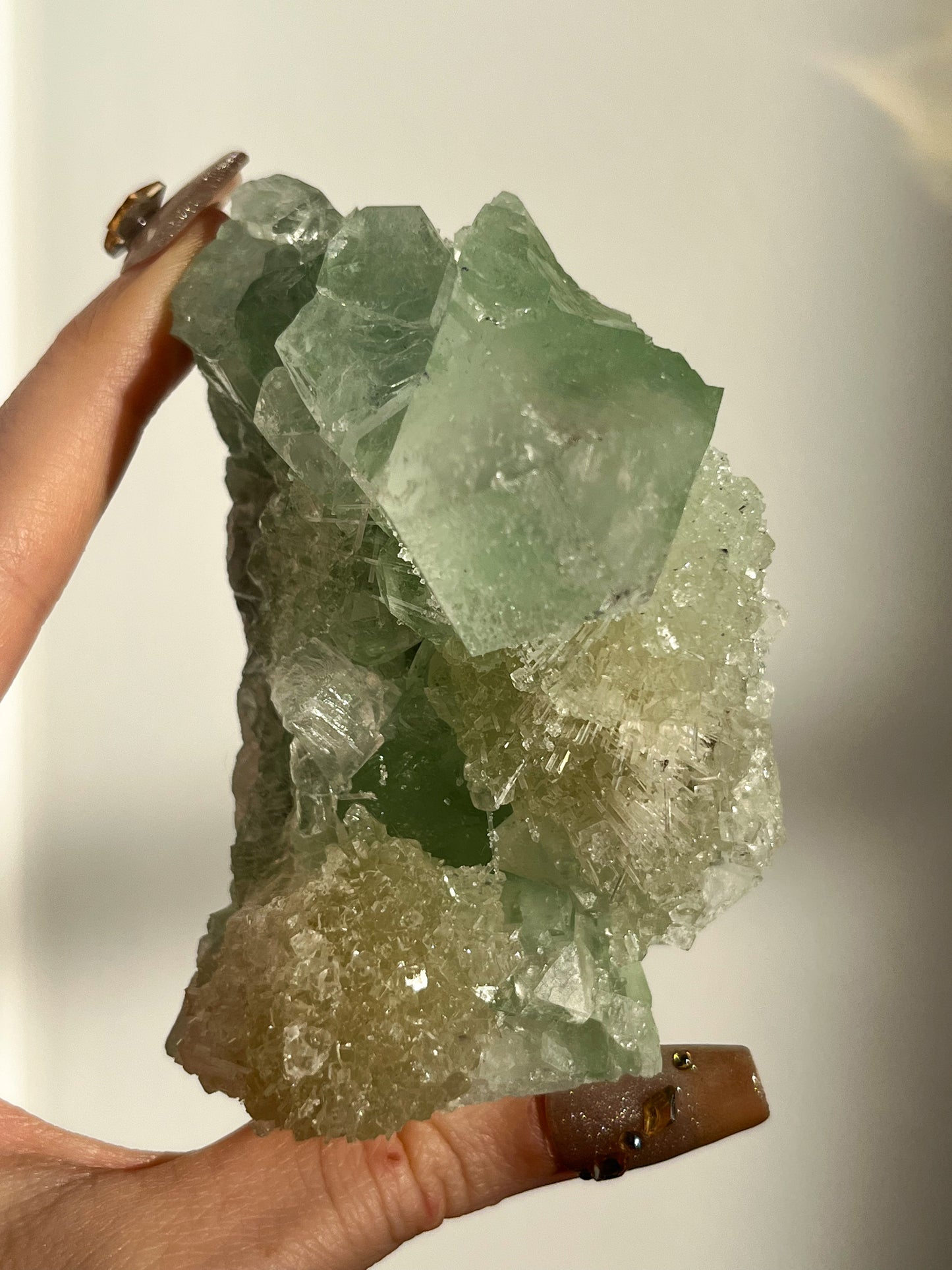 Green Apophyllite with Thomsonite, Mesolite & Calcite Specimen #4 (Self Standing)