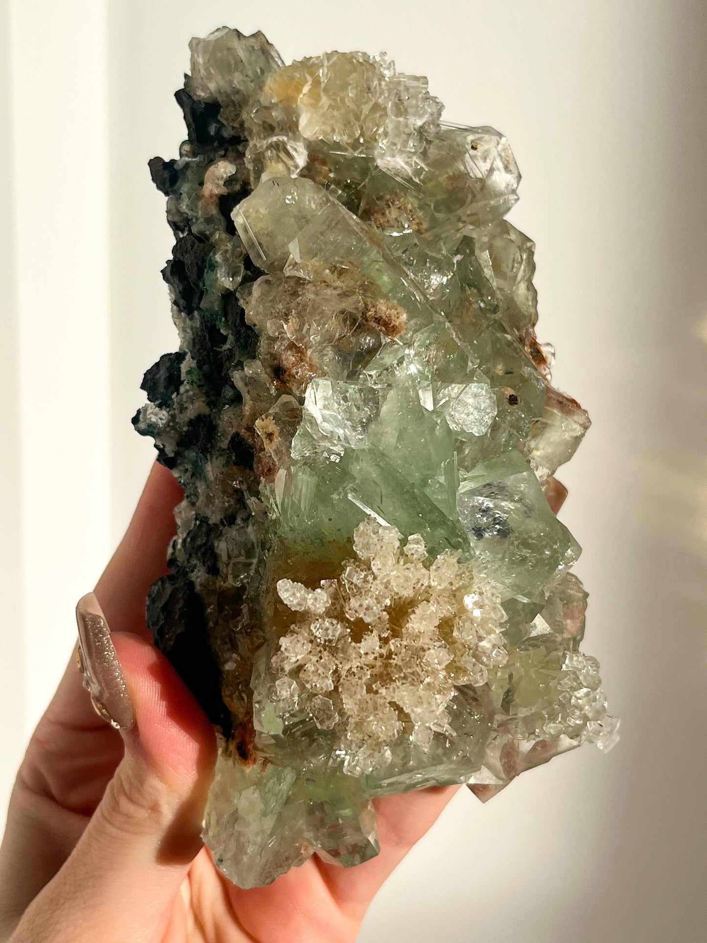 Green Apophyllite with Thomsonite, Mesolite & Calcite Specimen #9