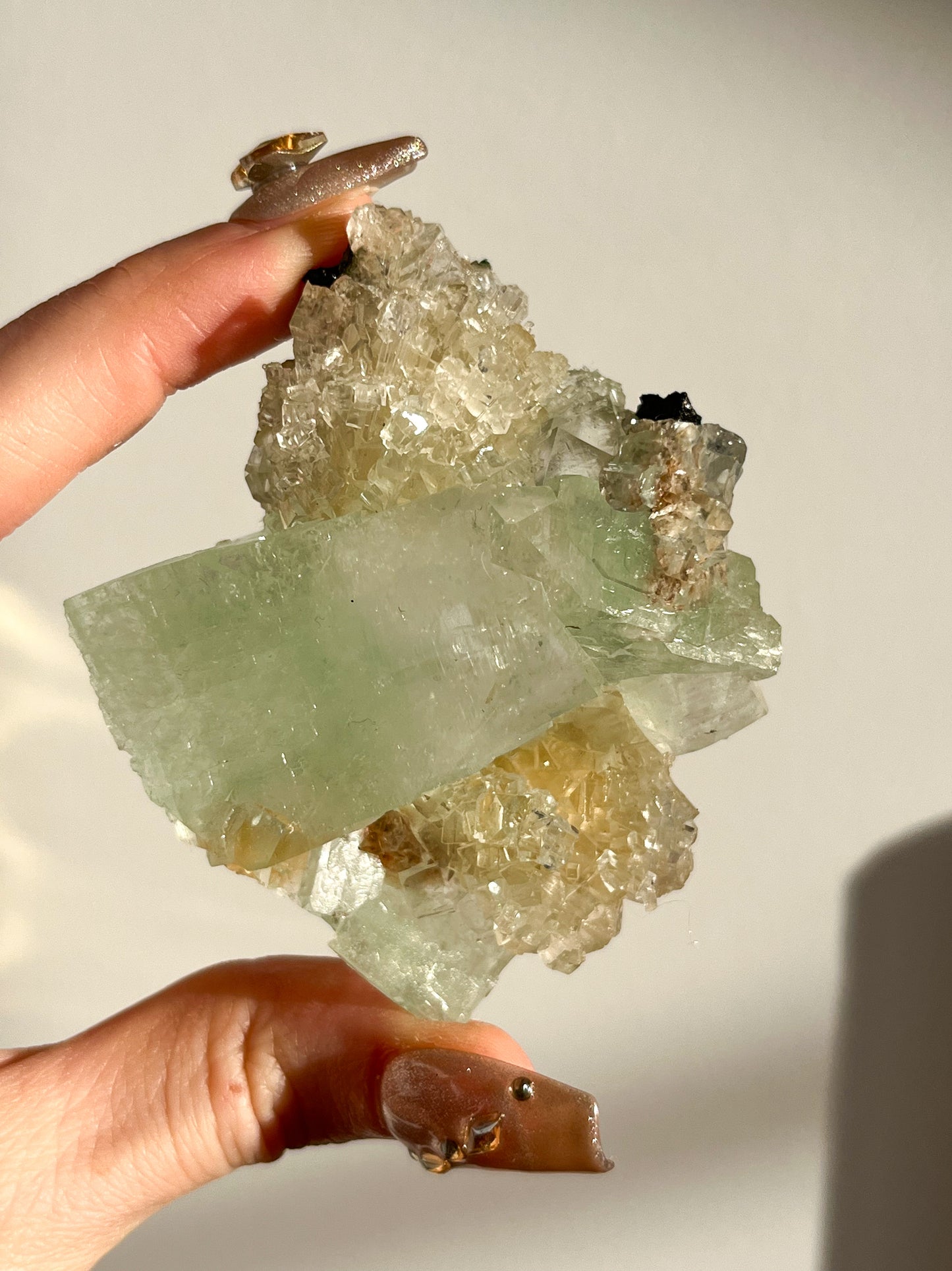 Green Apophyllite with Thomsonite, Mesolite & Calcite Specimen #13