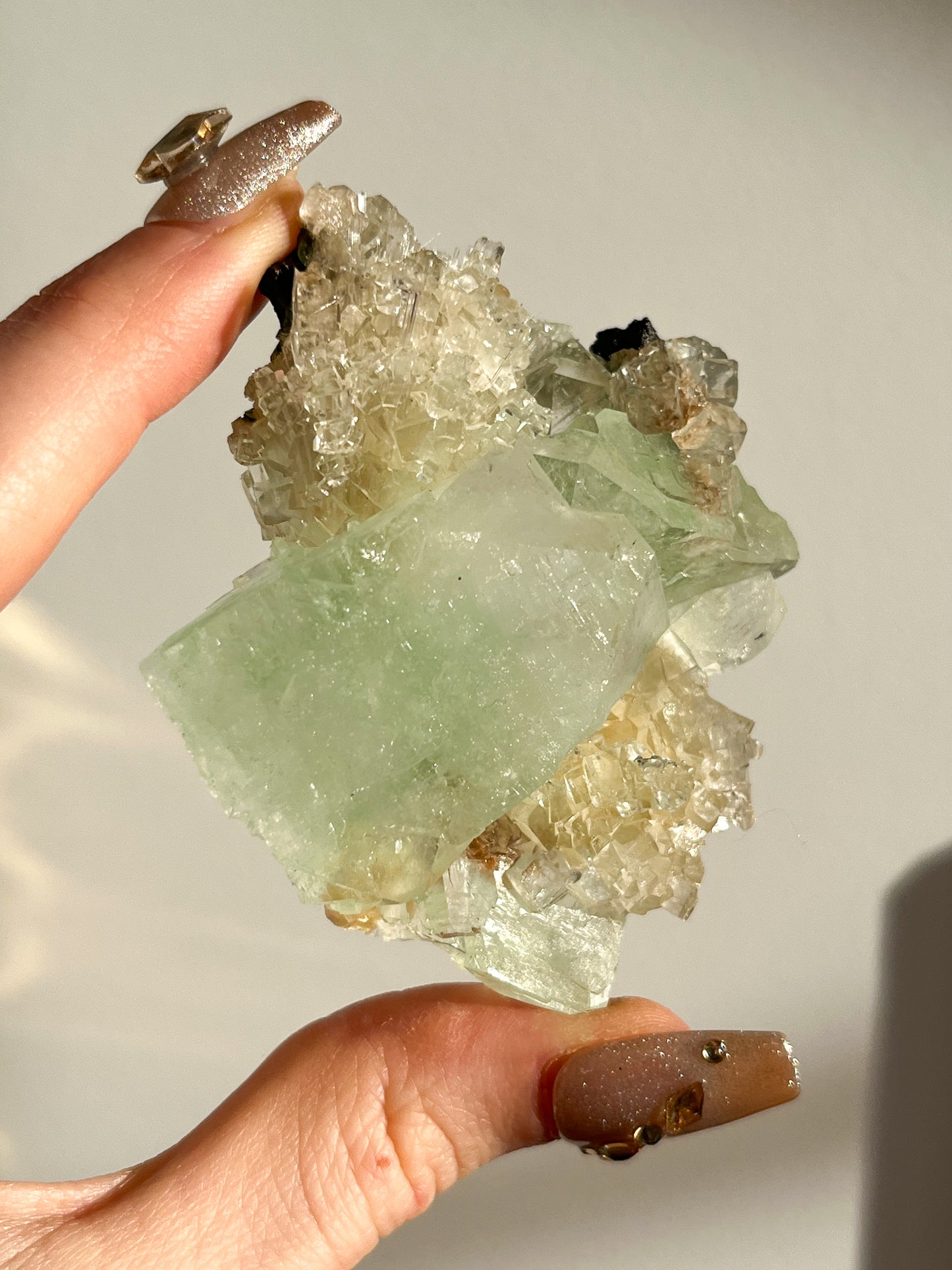 Green Apophyllite with Thomsonite, Mesolite & Calcite Specimen #13