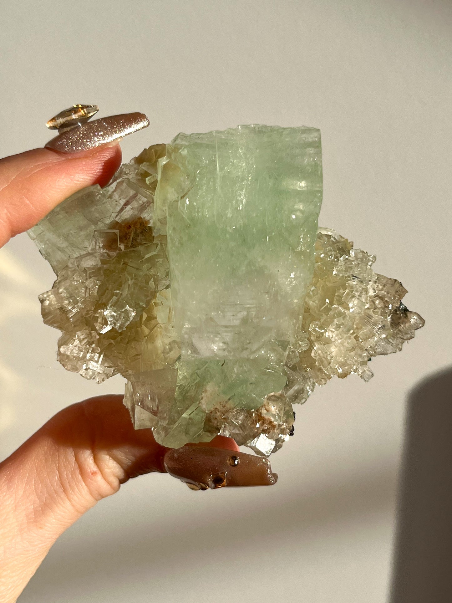 Green Apophyllite with Thomsonite, Mesolite & Calcite Specimen #13