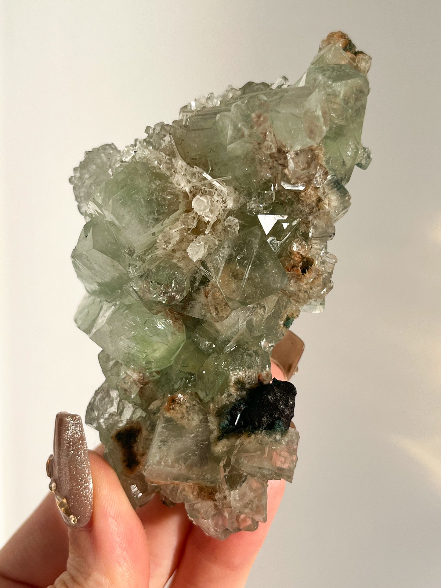 Green Apophyllite with Thomsonite, Mesolite & Calcite Specimen #15