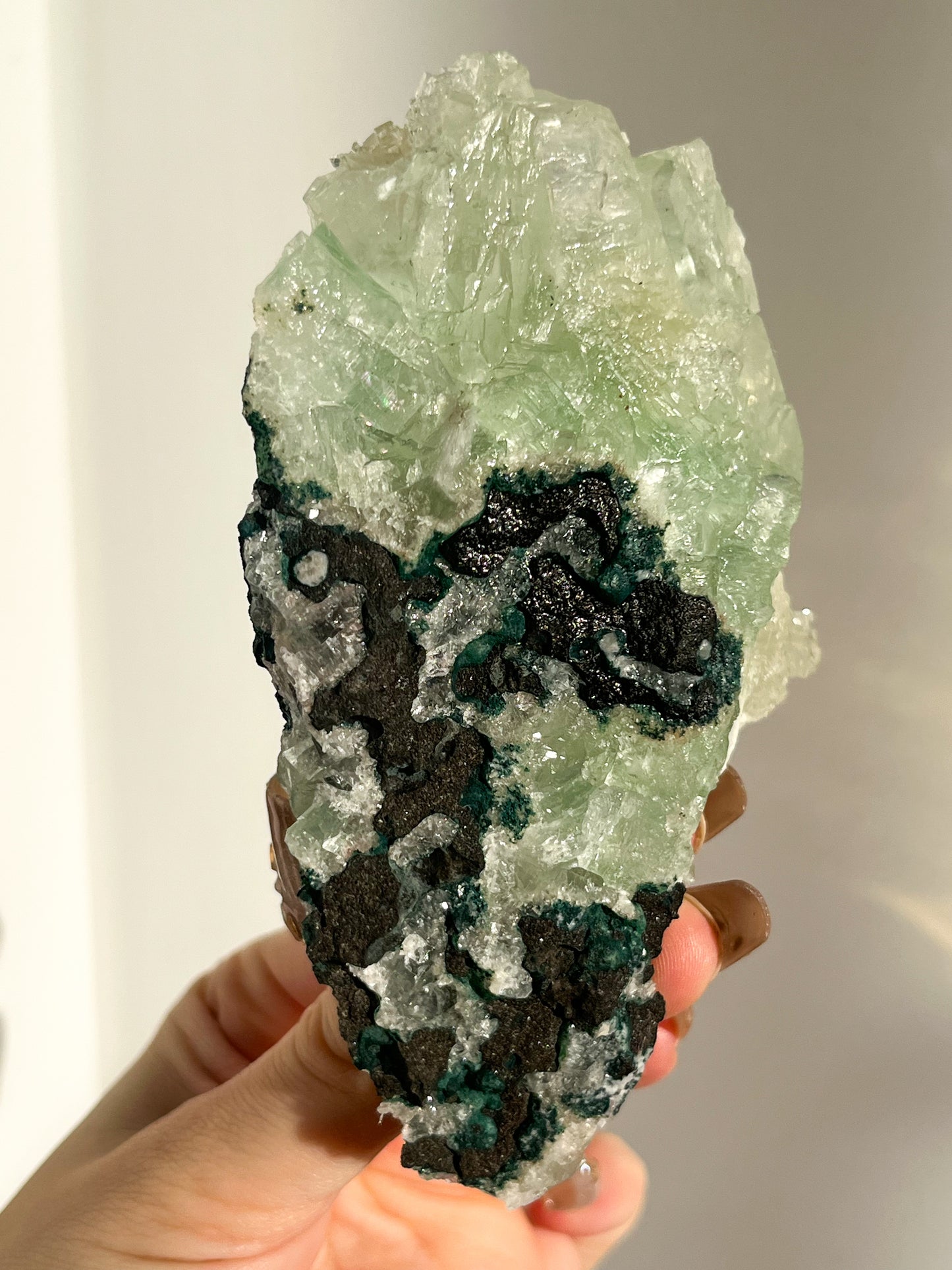 Green Apophyllite with Thomsonite, Mesolite & Calcite Specimen #16