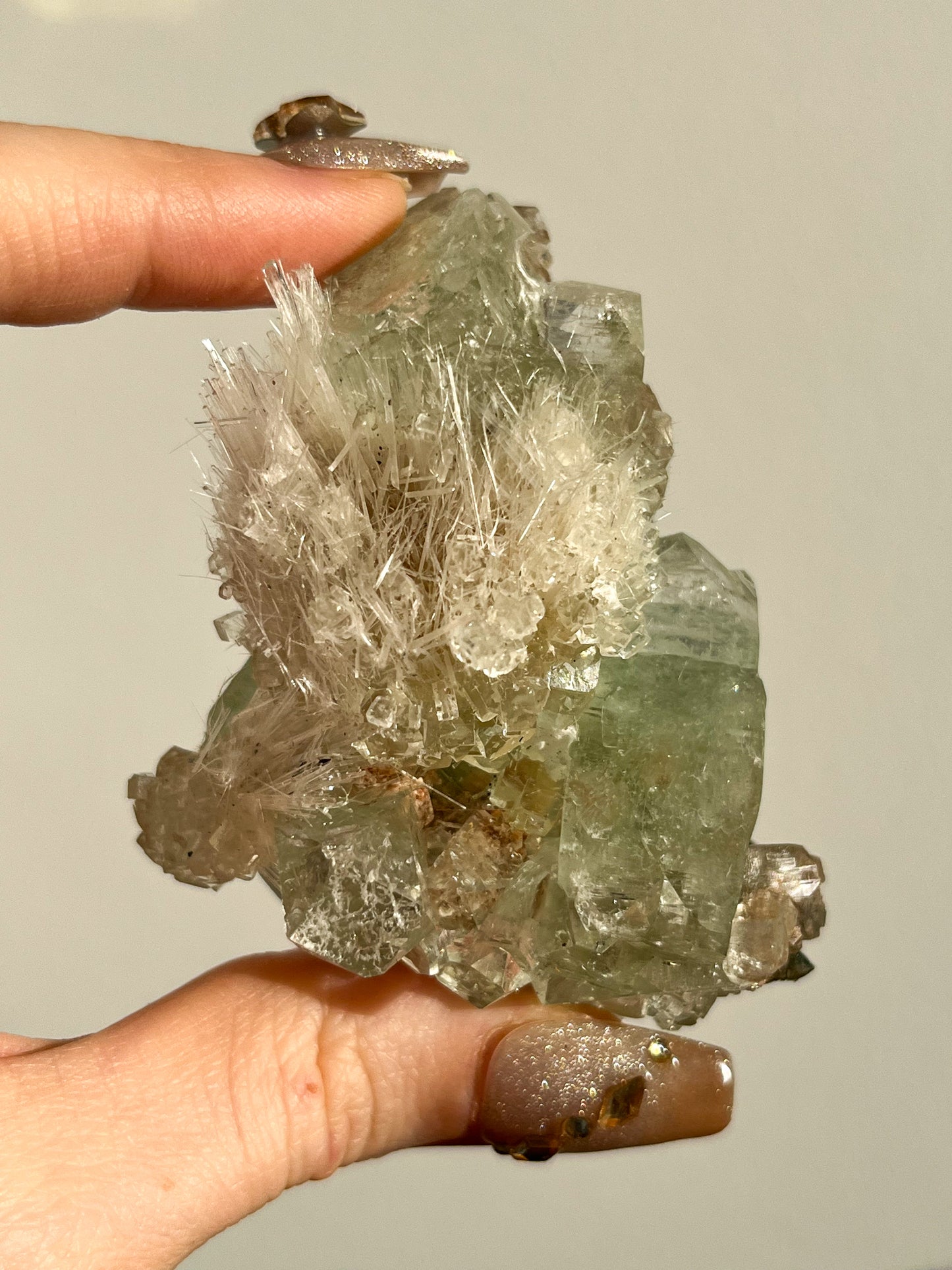 Green Apophyllite with Thomsonite, Mesolite & Calcite Specimen #17