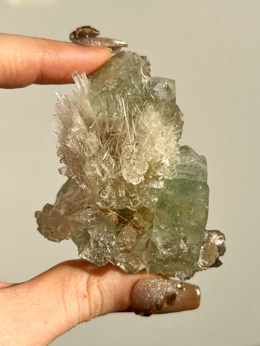 Green Apophyllite with Thomsonite, Mesolite & Calcite Specimen #17