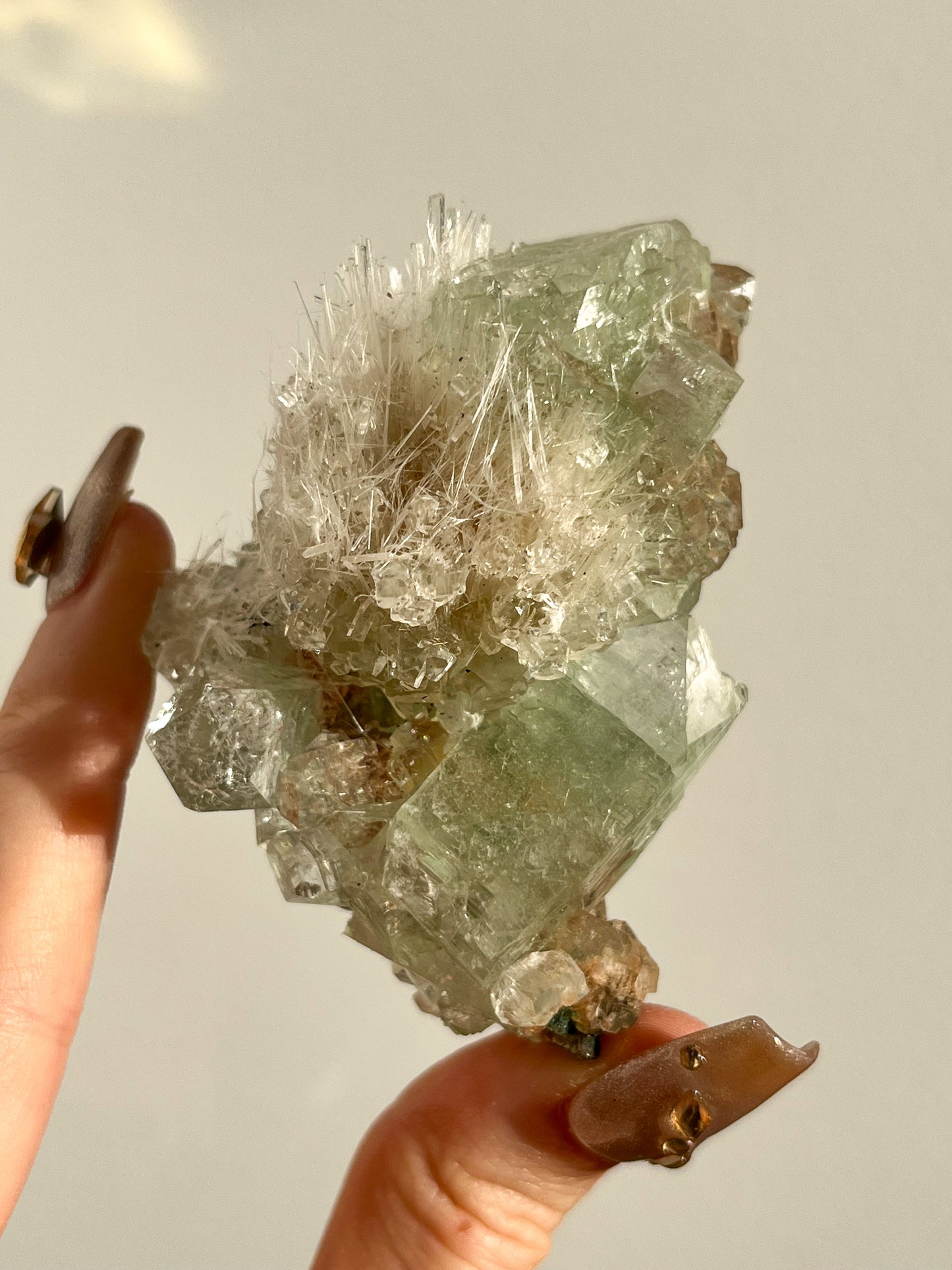 Green Apophyllite with Thomsonite, Mesolite & Calcite Specimen #17