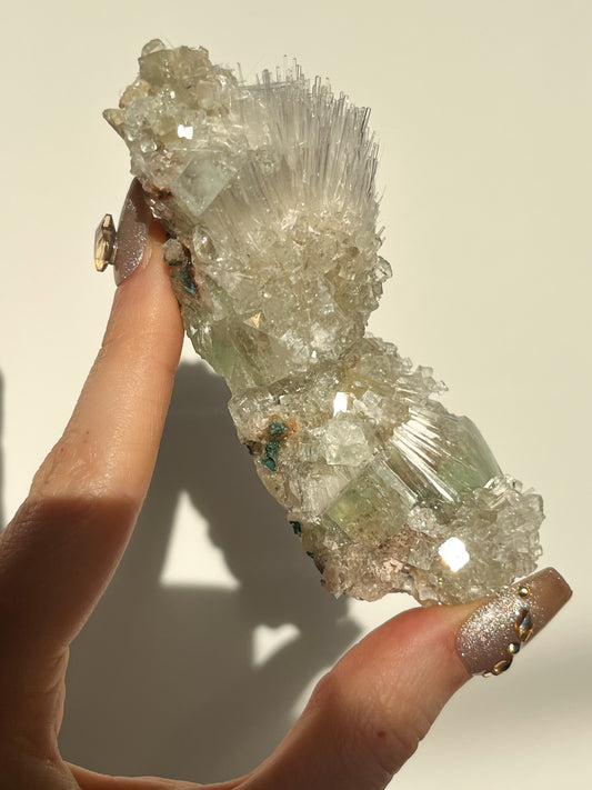 Green Apophyllite with Thomsonite, Mesolite & Calcite Specimen #18