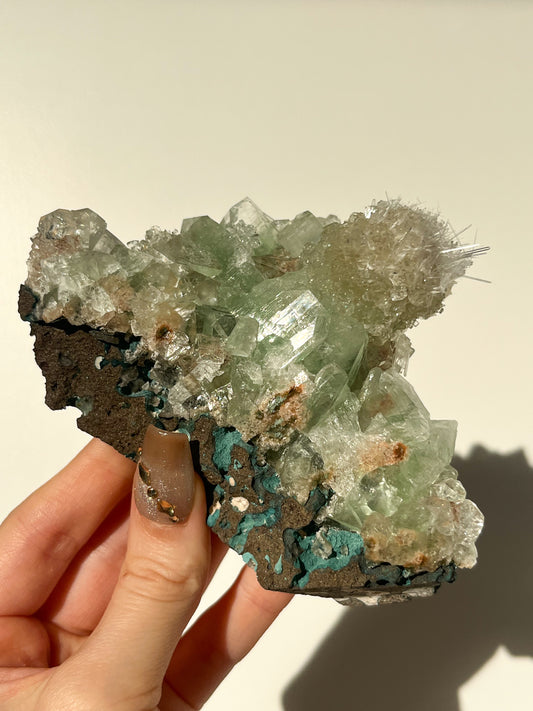 Green Apophyllite with Thomsonite, Mesolite & Calcite Specimen #22