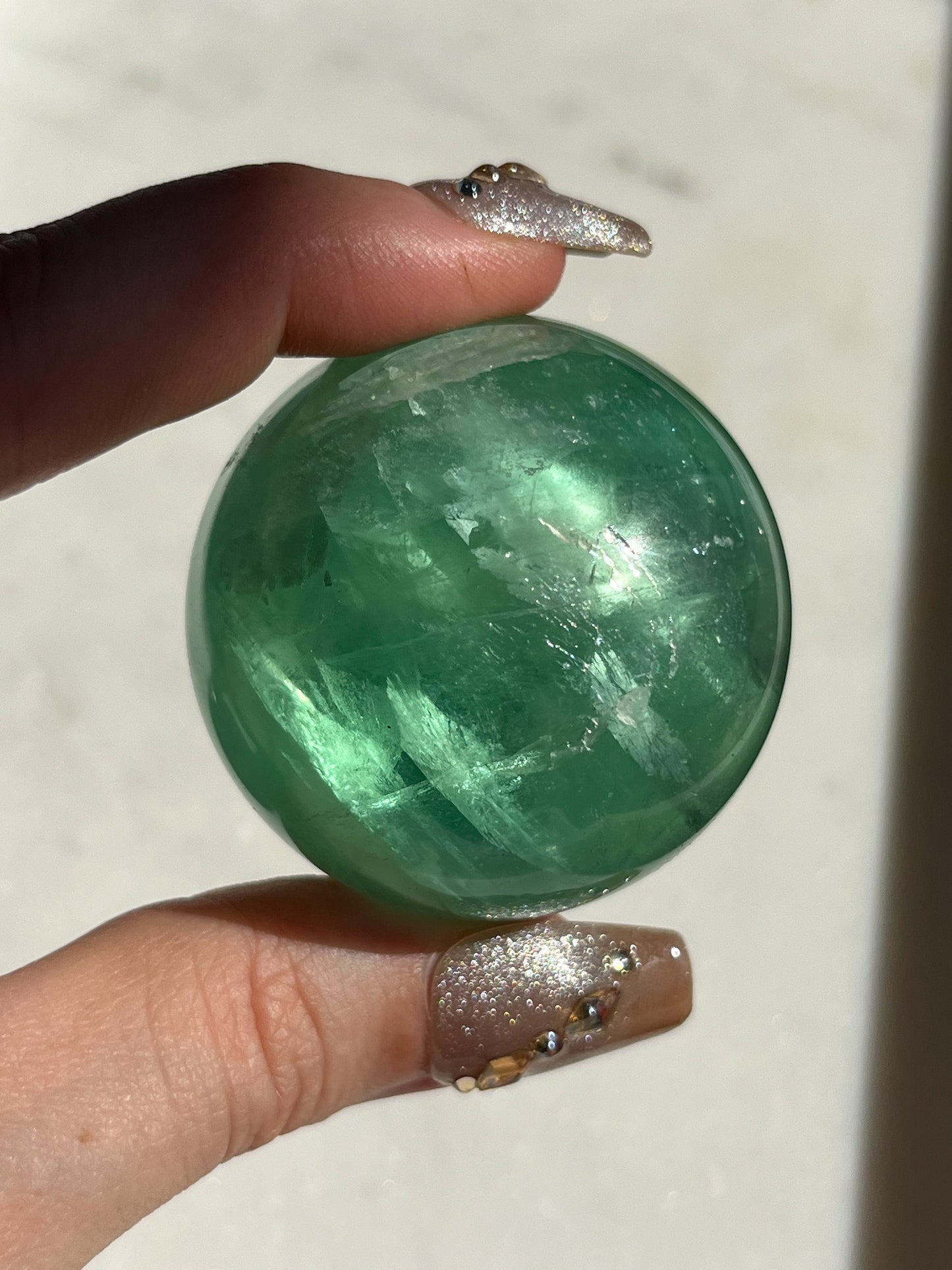 Green Fluorite Sphere w/Rainbow Flash #B (Perfectly Imperfect)