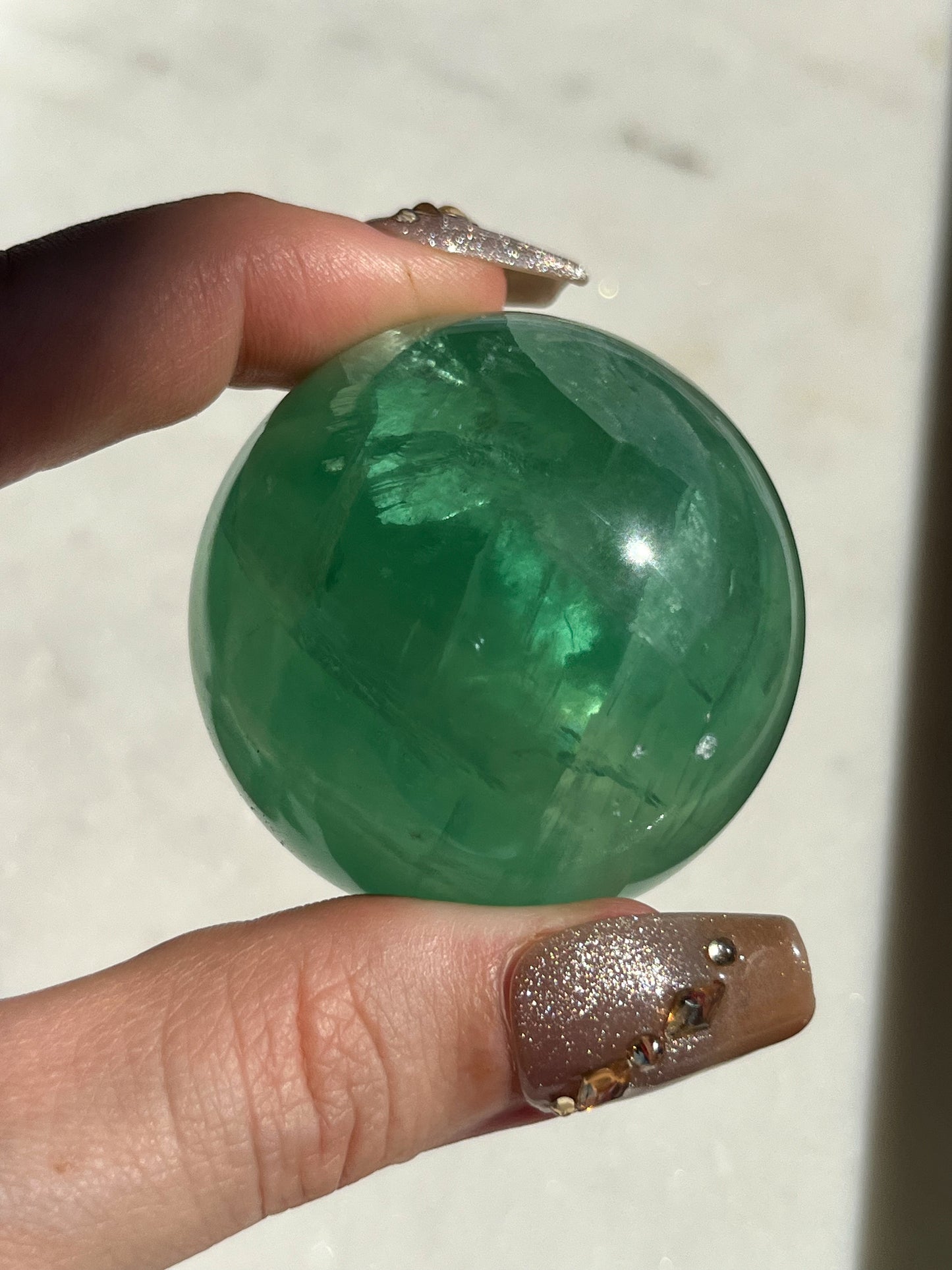 Green Fluorite Sphere w/Rainbow Flash #B (Perfectly Imperfect)