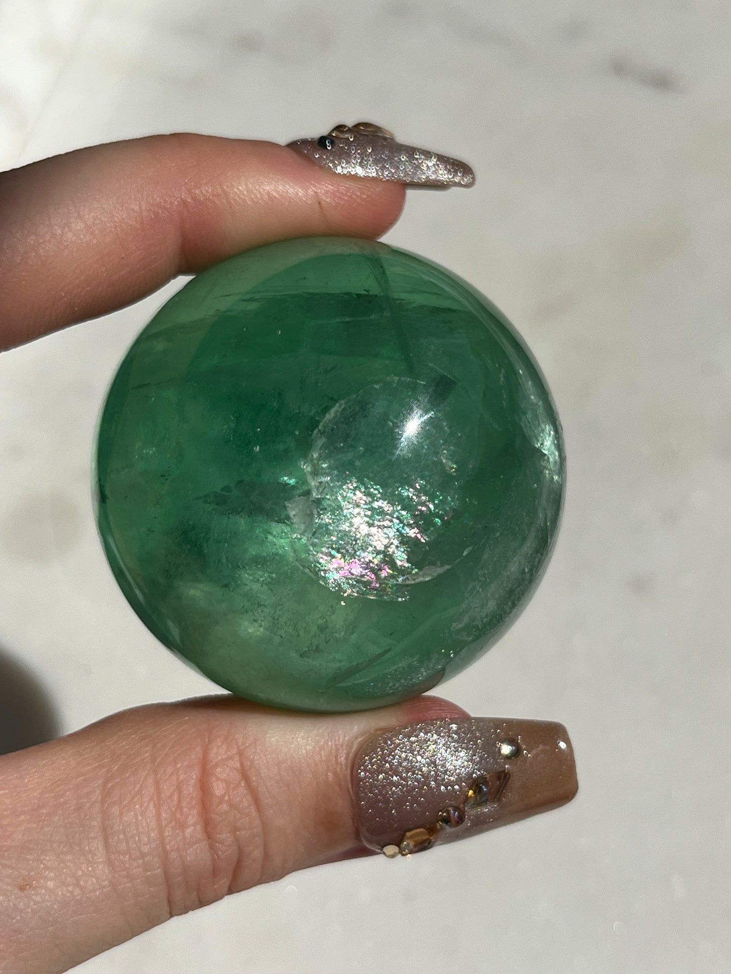 Green Fluorite Sphere w/Rainbow Flash #B (Perfectly Imperfect)