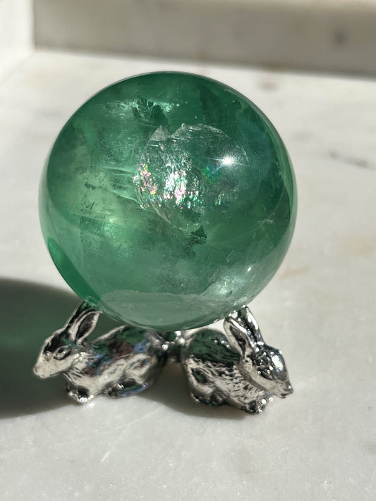 Green Fluorite Sphere w/Rainbow Flash #B (Perfectly Imperfect)