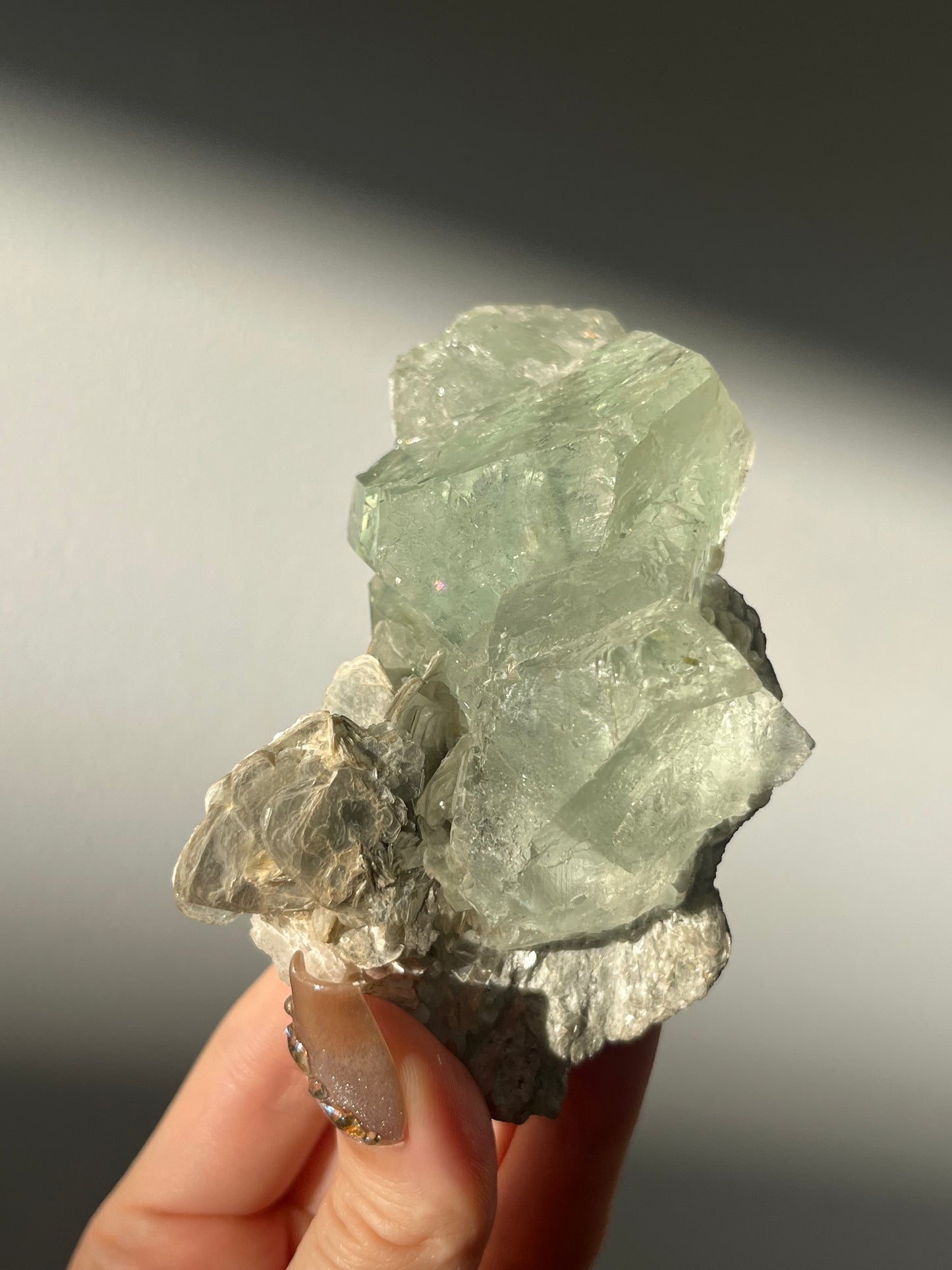 Green Fluorite with Silver Muscovite and Albite Specimen