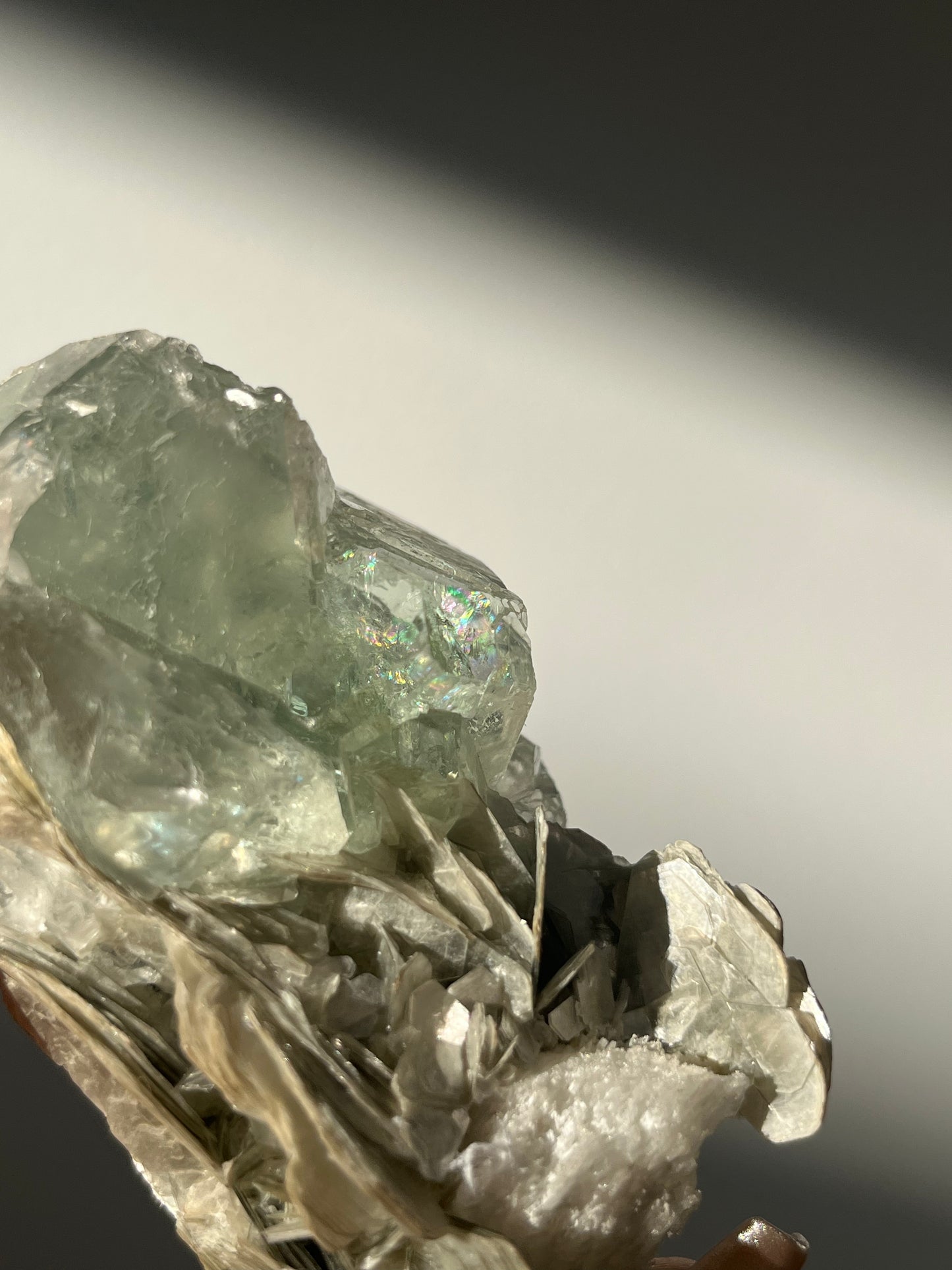 Green Fluorite with Silver Muscovite and Albite Specimen