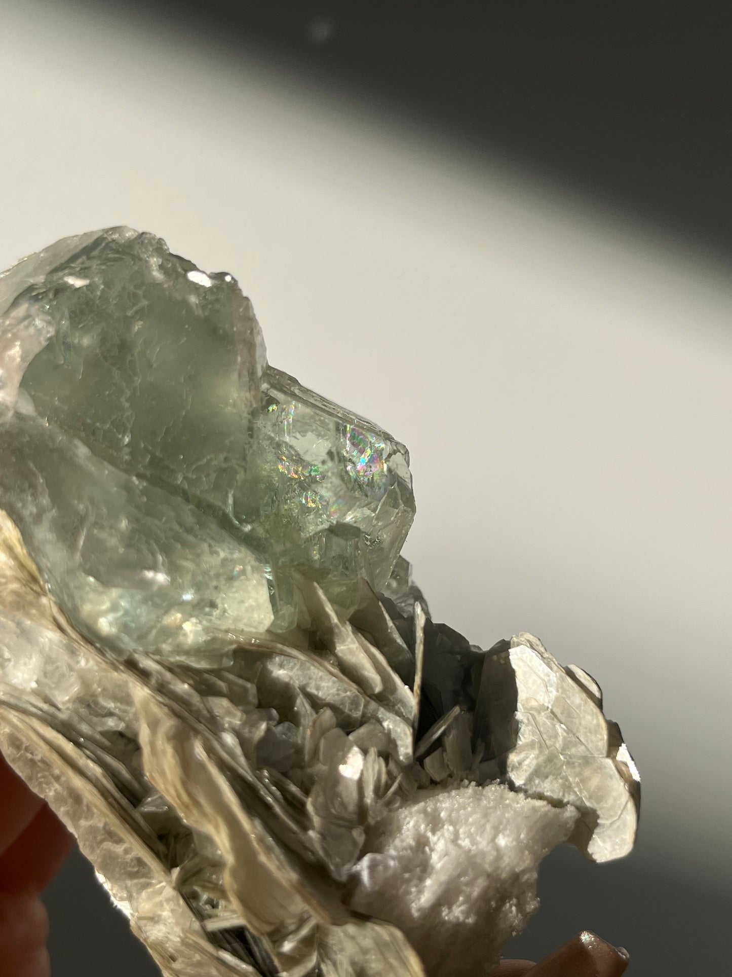 Green Fluorite with Silver Muscovite and Albite Specimen