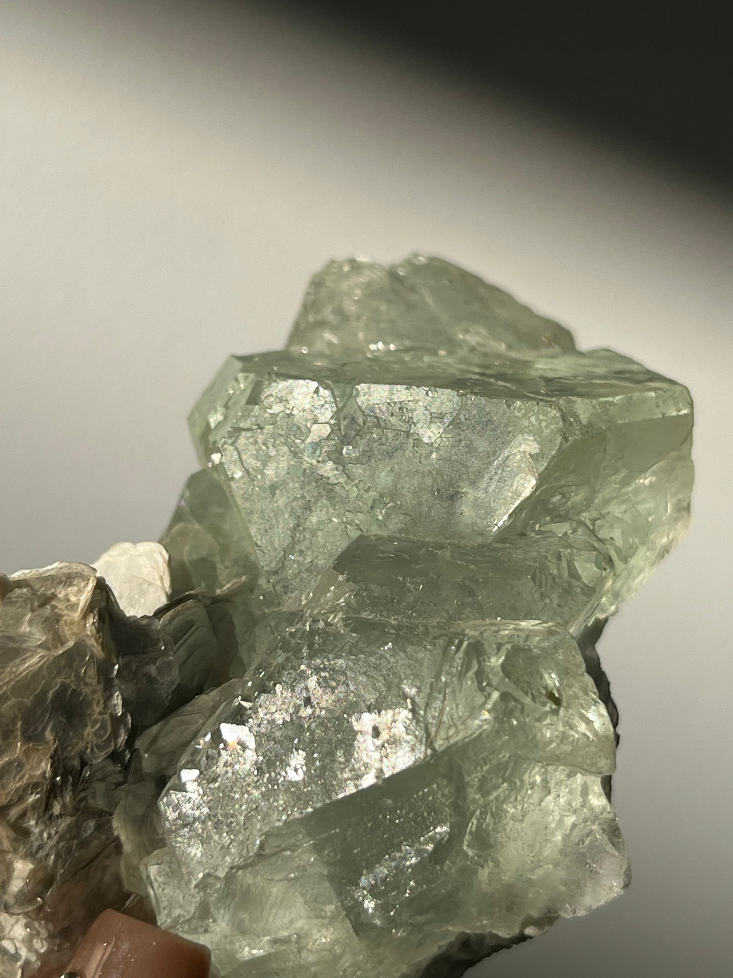 Green Fluorite with Silver Muscovite and Albite Specimen