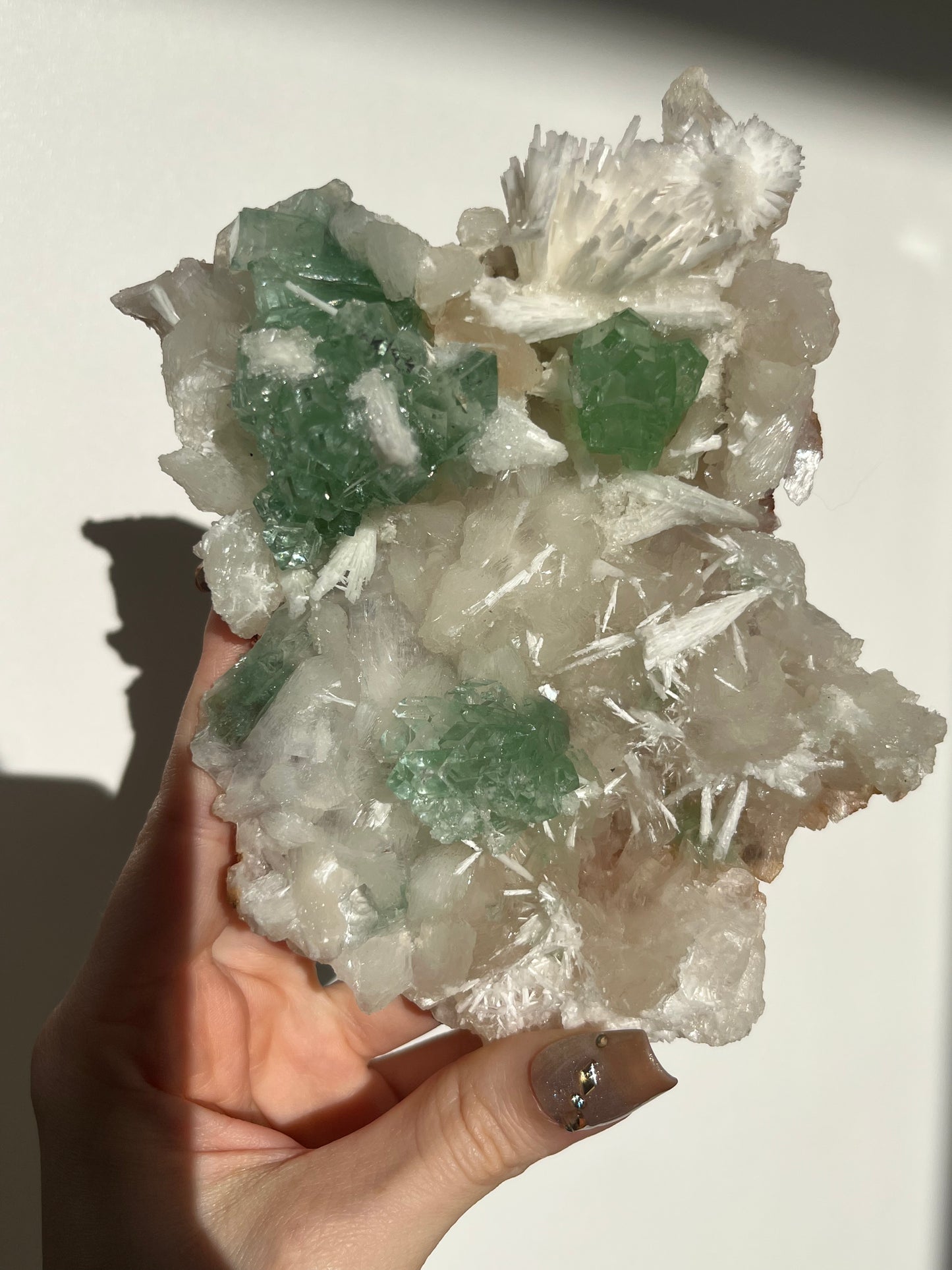 Pointed Fluorapophyllite with Stilbite, Calcite and Scolecite Specimen A