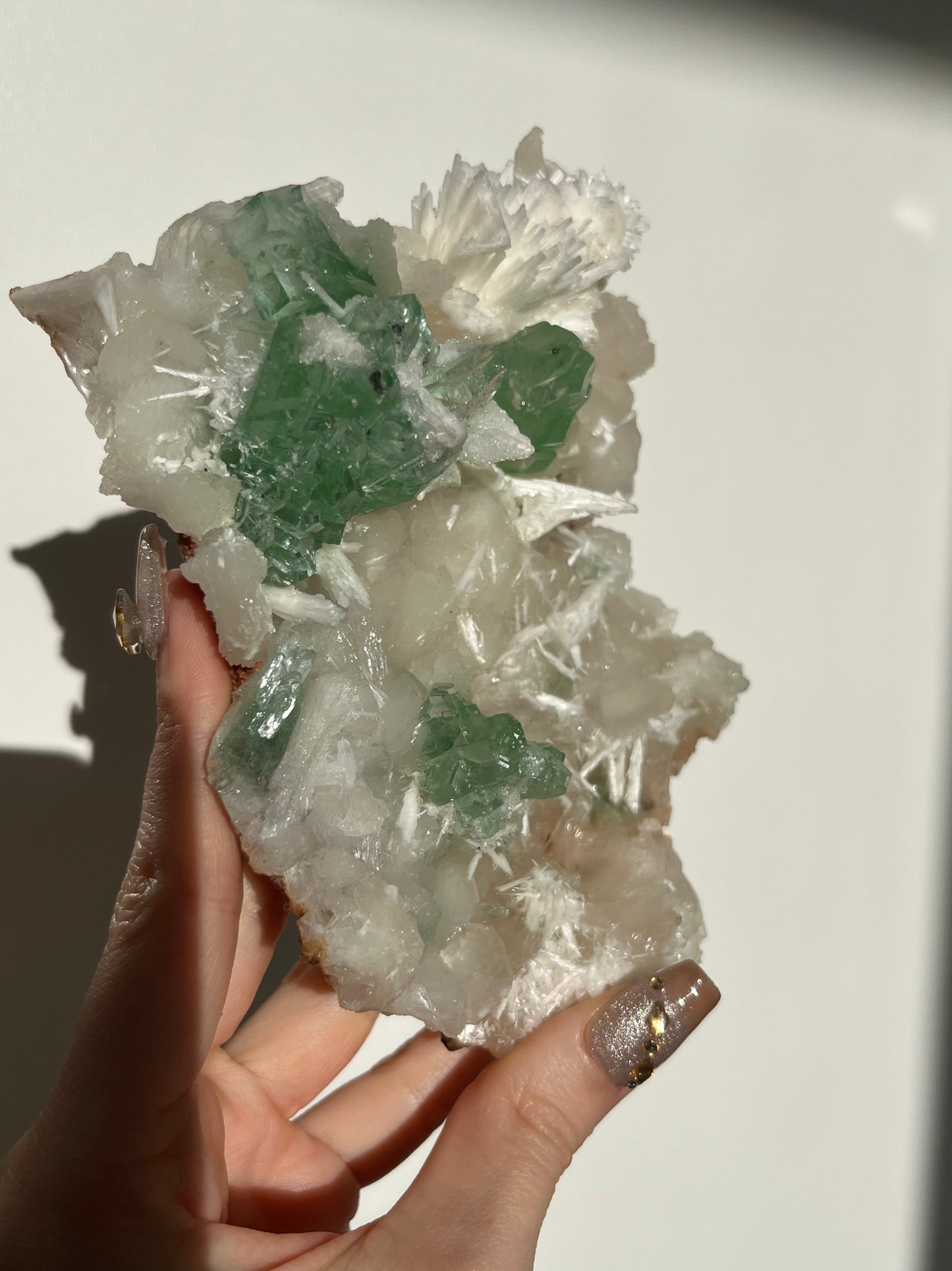 Pointed Fluorapophyllite with Stilbite, Calcite and Scolecite Specimen A