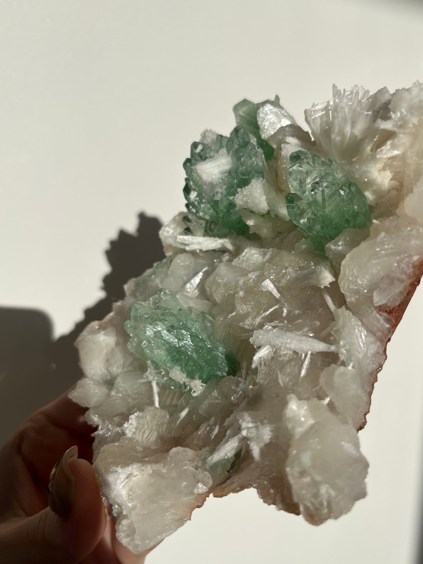 Pointed Fluorapophyllite with Stilbite, Calcite and Scolecite Specimen A