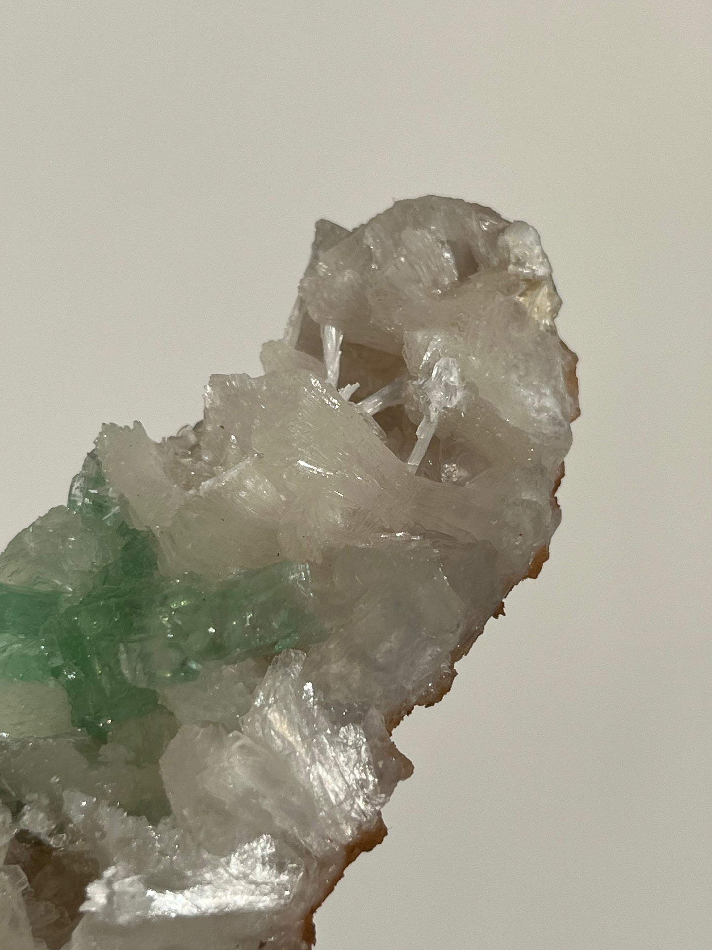 Pointed Fluorapophyllite with Stilbite, Calcite and Scolecite Specimen D