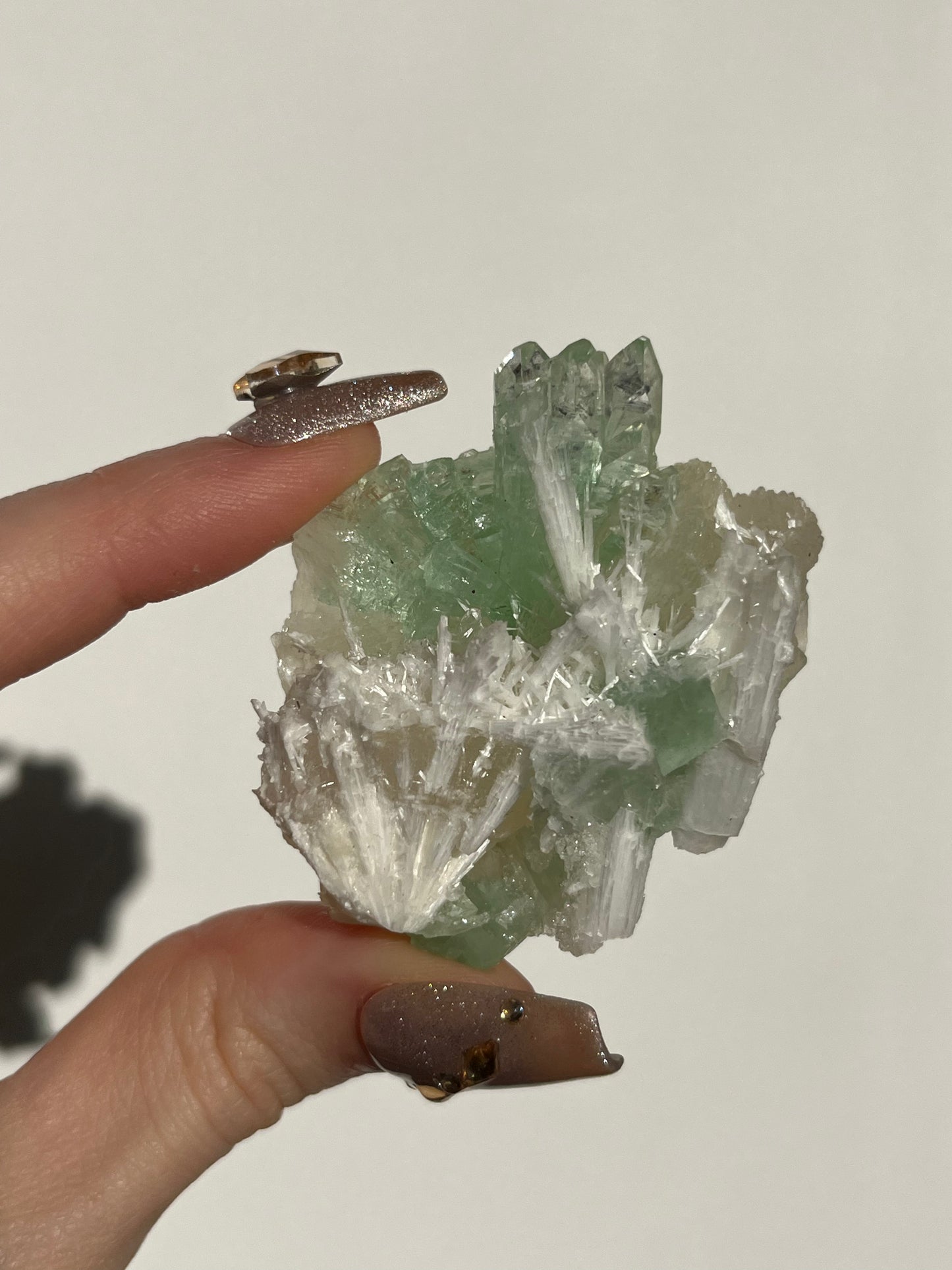 Pointed Fluorapophyllite with Stilbite, Calcite and Scolecite Specimen E