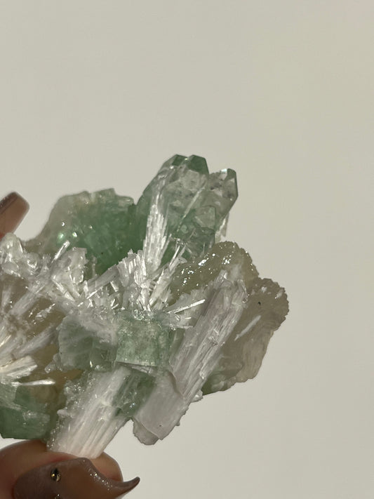 Pointed Fluorapophyllite with Stilbite, Calcite and Scolecite Specimen E