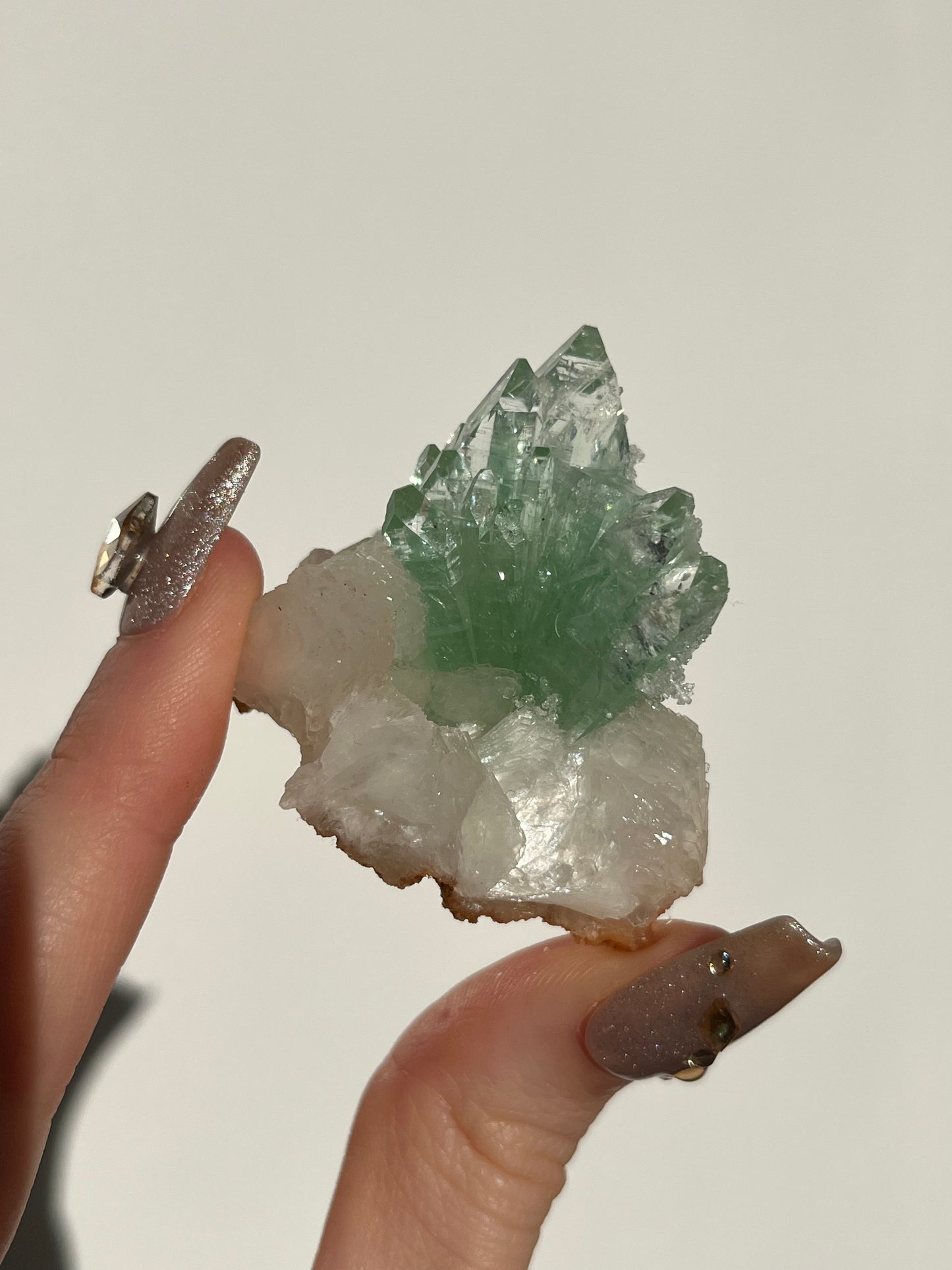 Pointed Fluorapophyllite with Stilbite, Calcite and Scolecite Specimen F
