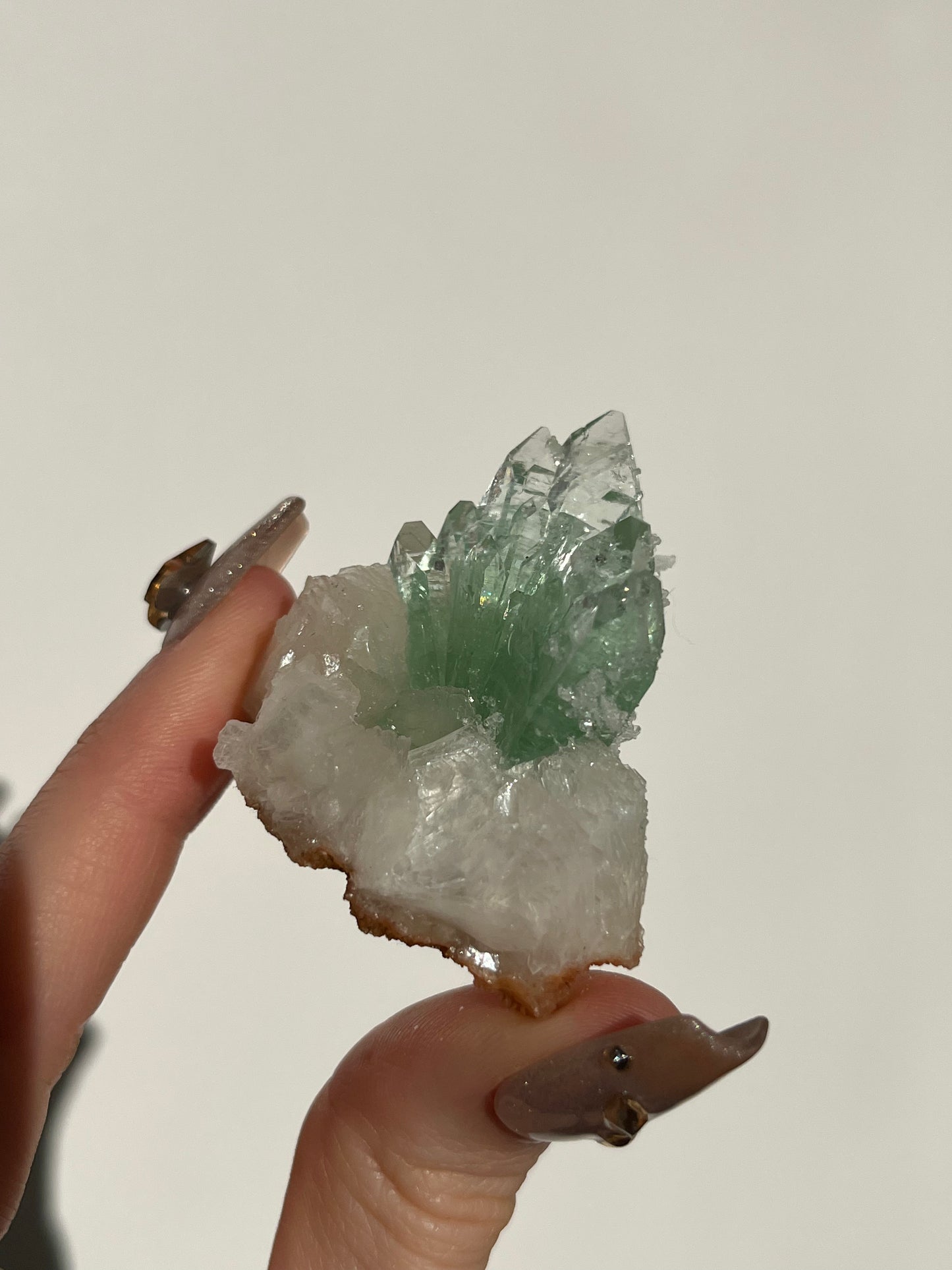 Pointed Fluorapophyllite with Stilbite, Calcite and Scolecite Specimen F