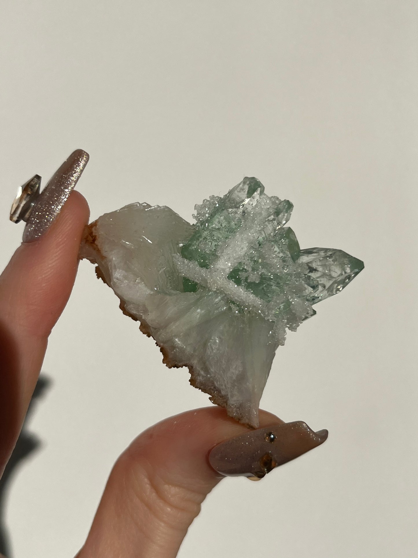Pointed Fluorapophyllite with Stilbite, Calcite and Scolecite Specimen F
