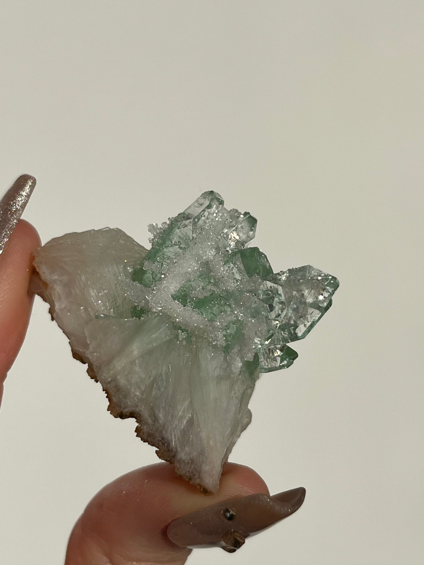 Pointed Fluorapophyllite with Stilbite, Calcite and Scolecite Specimen F