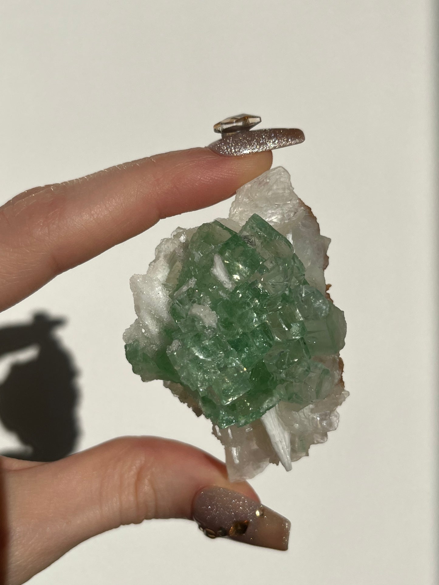 Pointed Fluorapophyllite with Stilbite, Calcite and Scolecite Specimen H
