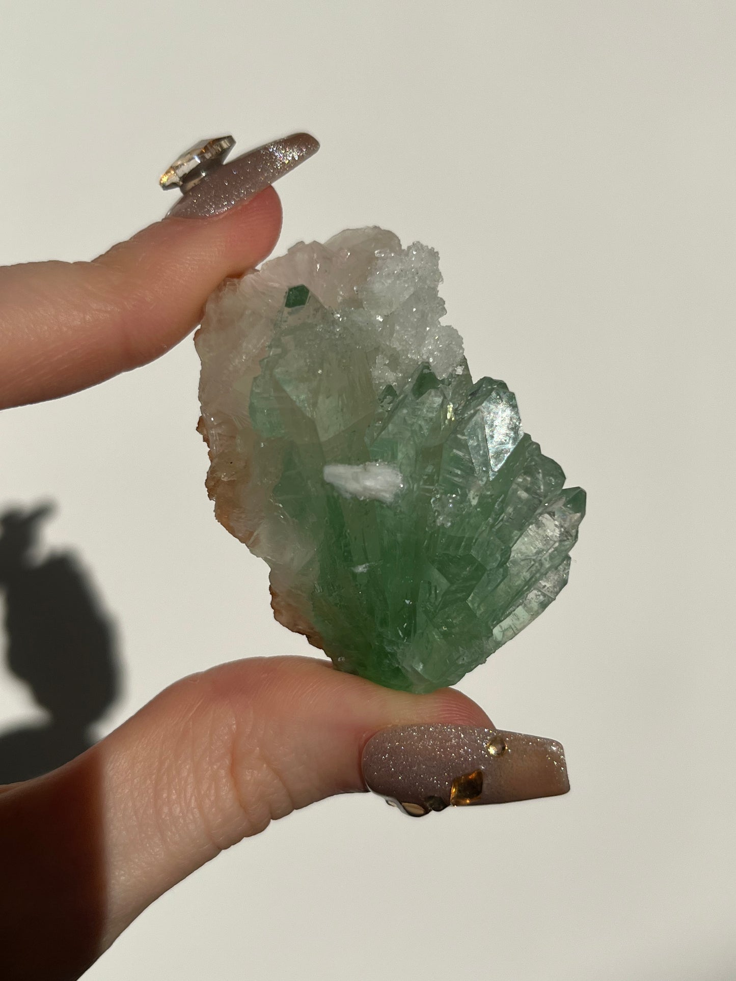 Pointed Fluorapophyllite with Stilbite, Calcite and Scolecite Specimen J