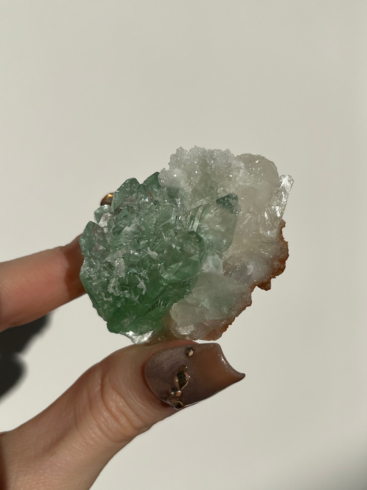 Pointed Fluorapophyllite with Stilbite, Calcite and Scolecite Specimen J