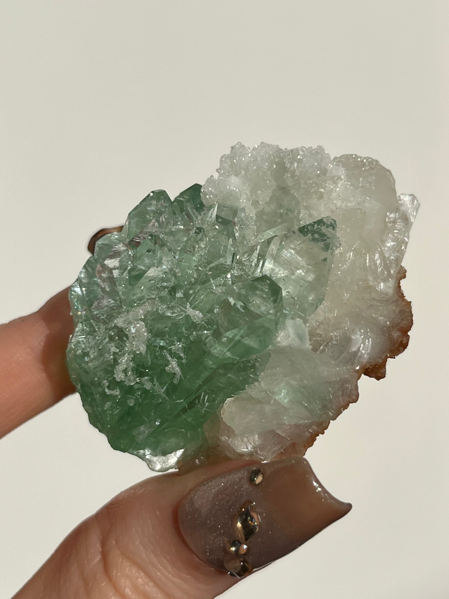 Pointed Fluorapophyllite with Stilbite, Calcite and Scolecite Specimen J