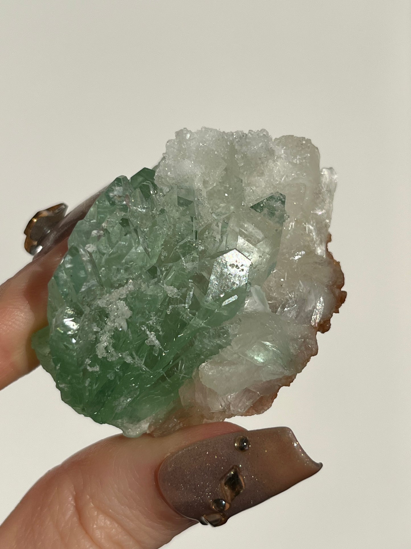Pointed Fluorapophyllite with Stilbite, Calcite and Scolecite Specimen J