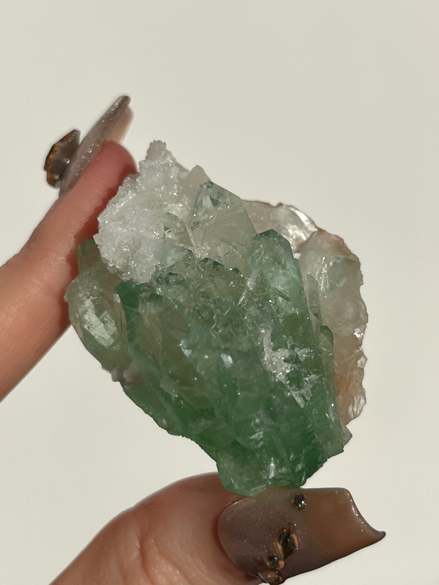 Pointed Fluorapophyllite with Stilbite, Calcite and Scolecite Specimen J