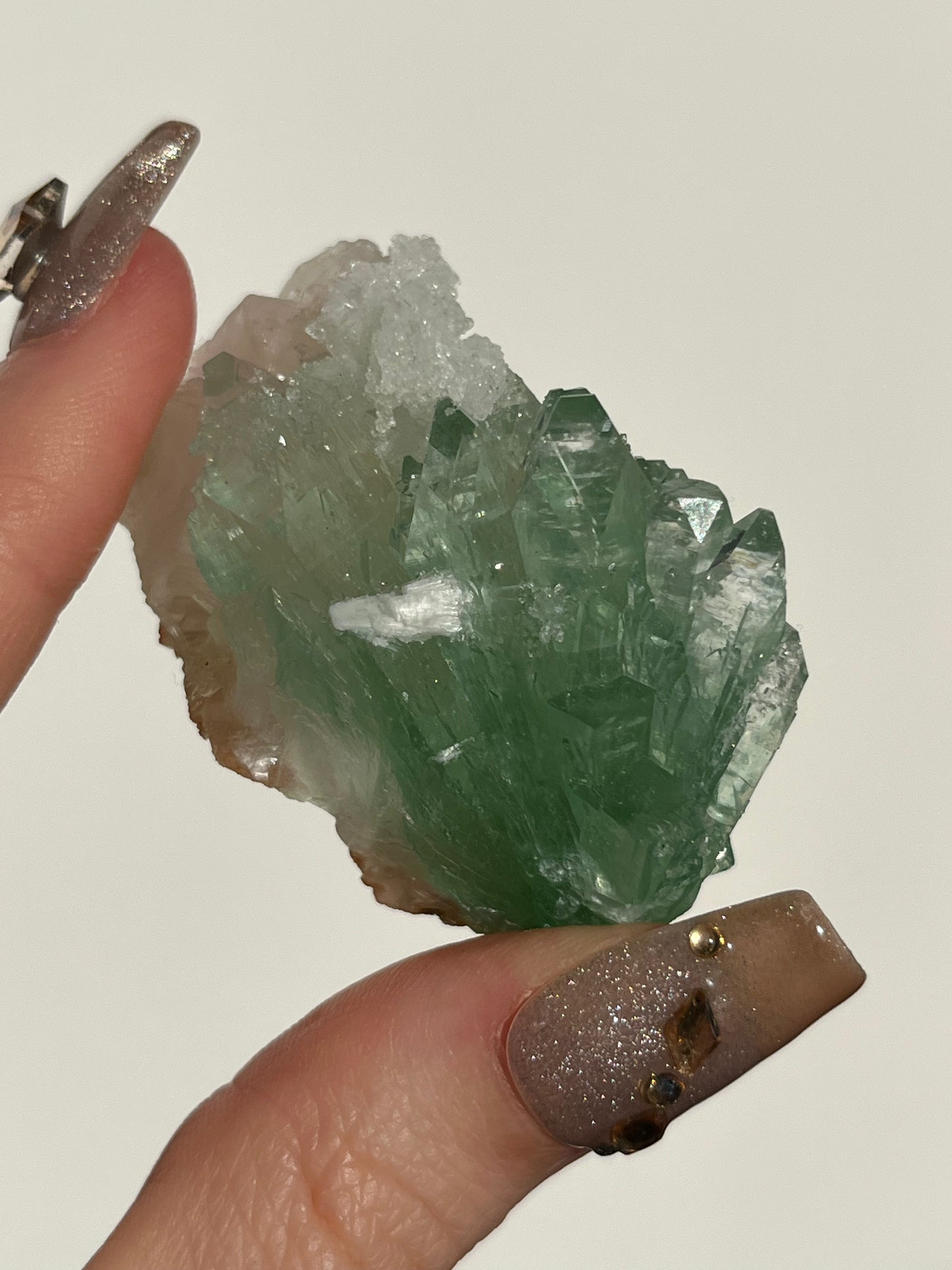 Pointed Fluorapophyllite with Stilbite, Calcite and Scolecite Specimen J