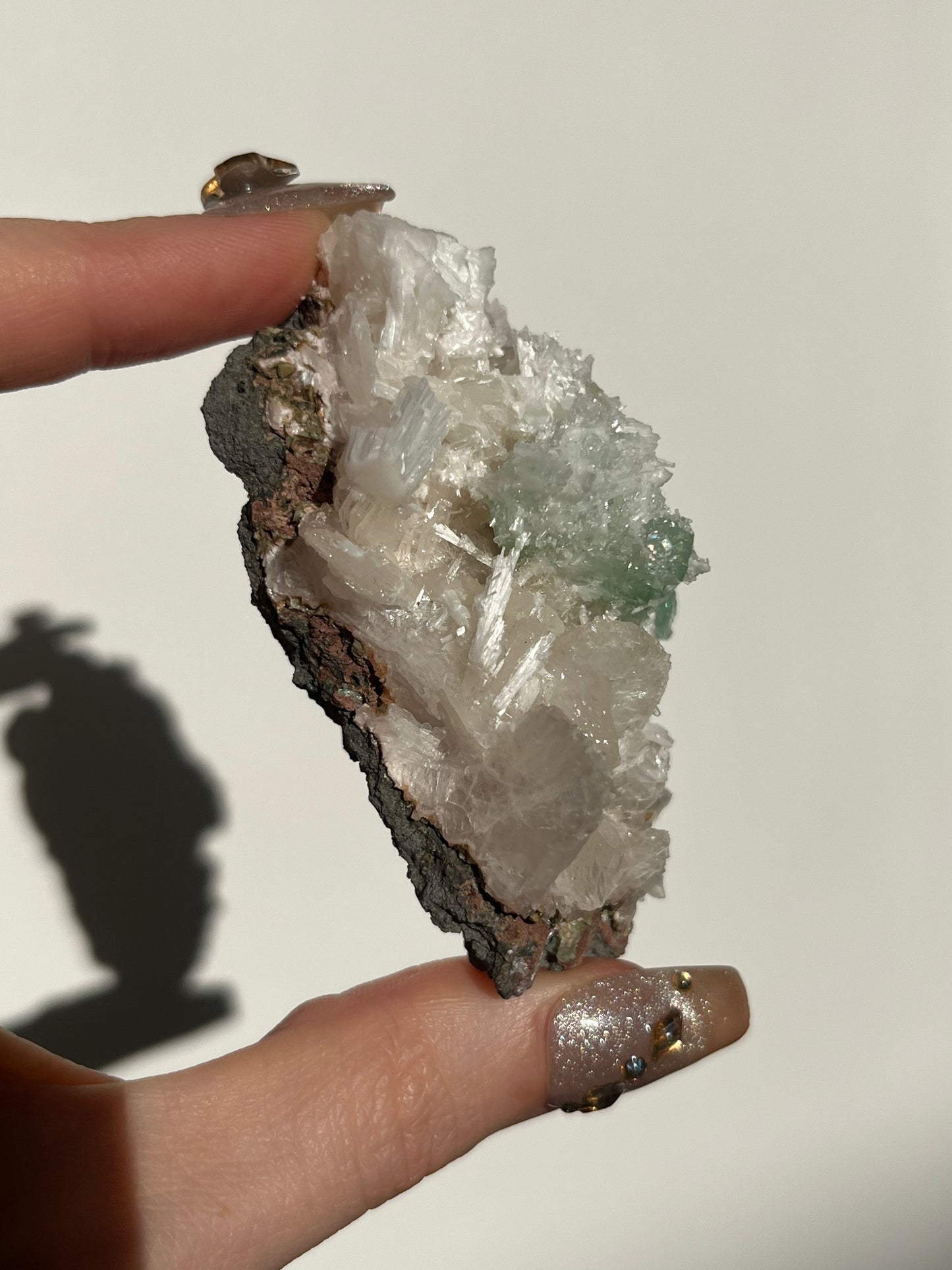 Pointed Fluorapophyllite with Stilbite, Calcite and Scolecite Specimen K