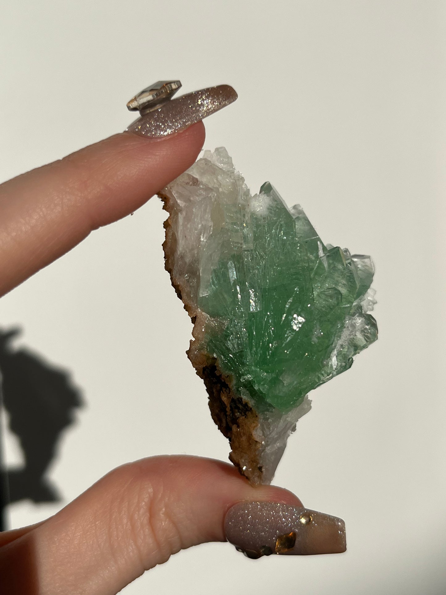 Pointed Fluorapophyllite with Stilbite, Calcite and Scolecite Specimen L