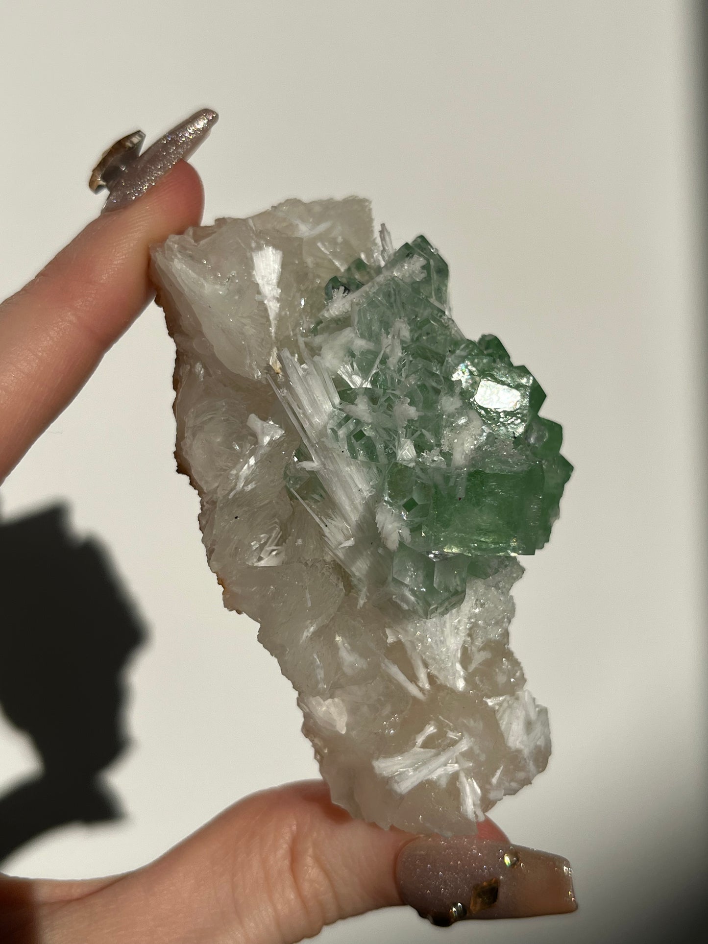 Pointed Fluorapophyllite with Stilbite, Calcite and Scolecite Specimen N