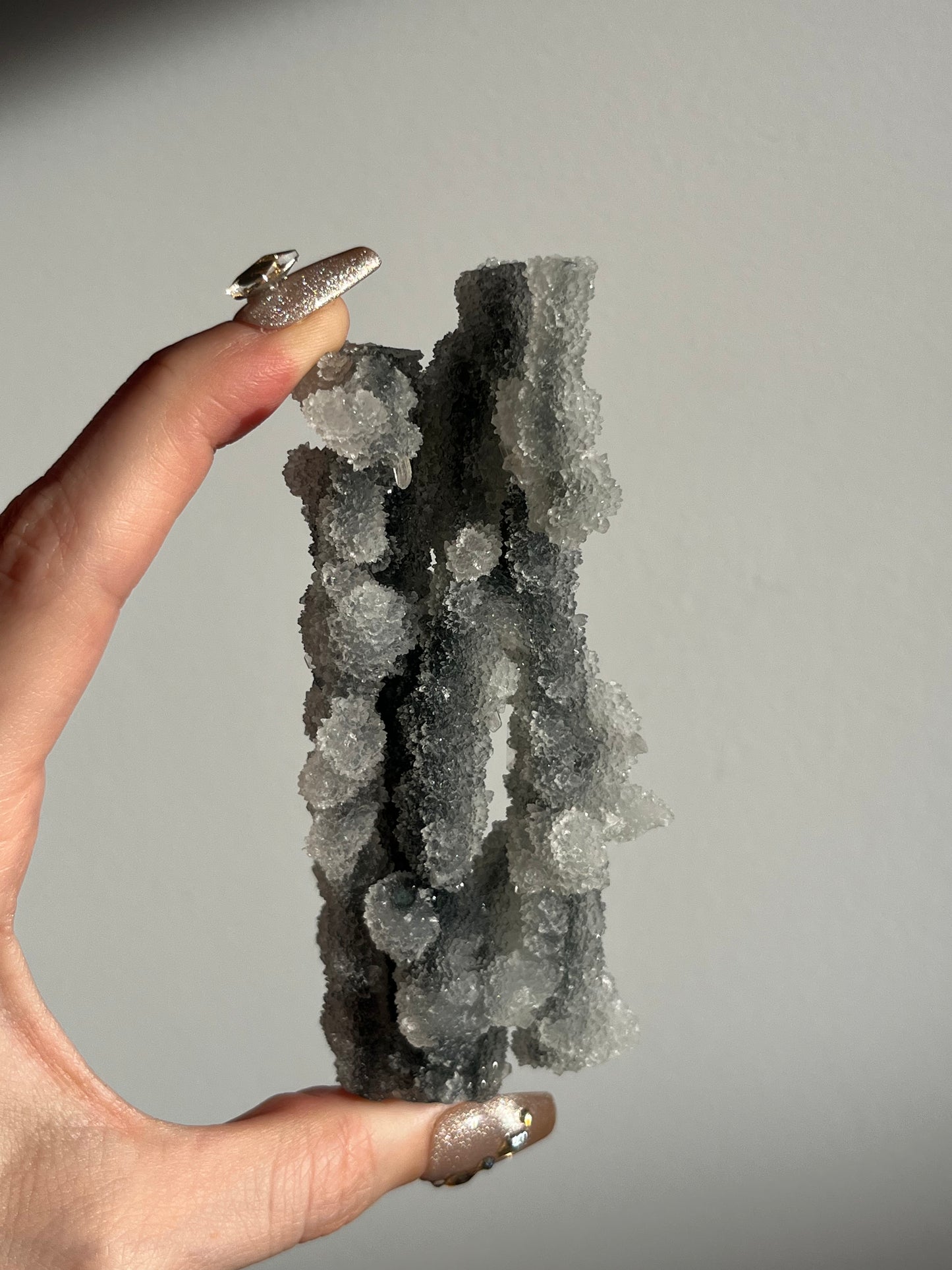 Grey Pseudostalactitic Chalcedony with Clear Heulandite Specimen C