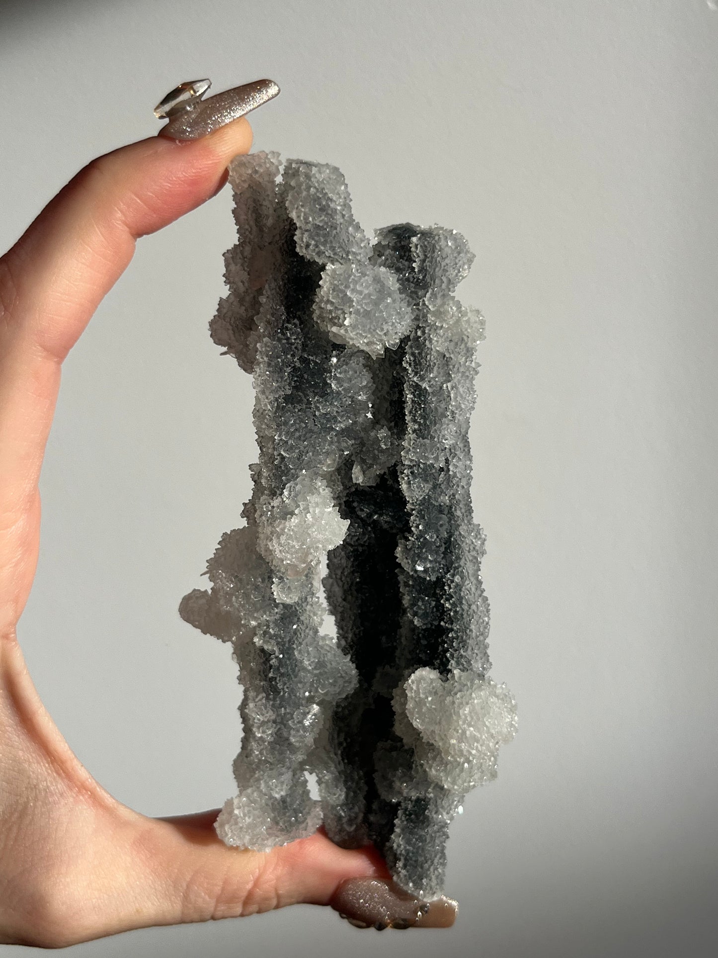 Grey Pseudostalactitic Chalcedony with Clear Heulandite Specimen C