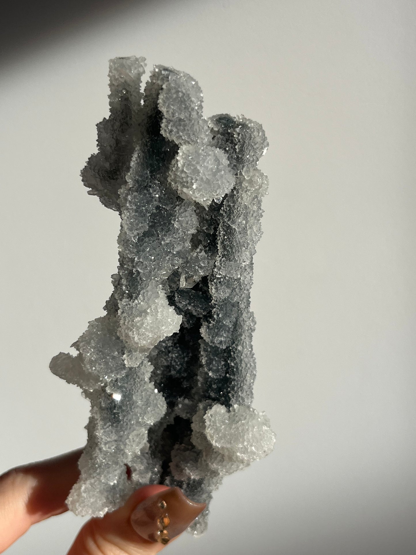 Grey Pseudostalactitic Chalcedony with Clear Heulandite Specimen C