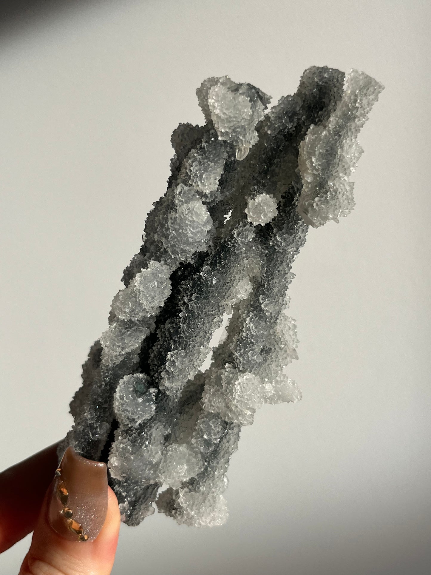 Grey Pseudostalactitic Chalcedony with Clear Heulandite Specimen C