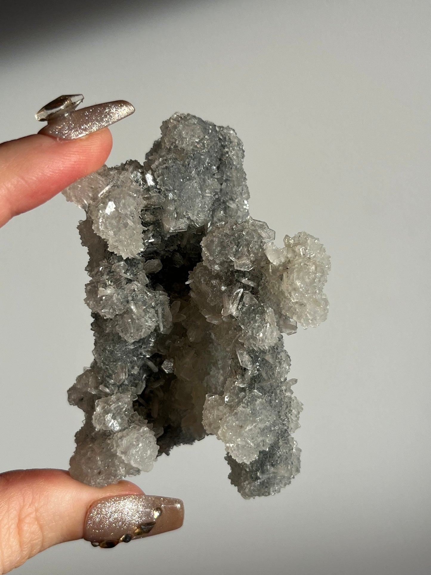 Grey Pseudostalactitic Chalcedony with Clear Heulandite Specimen E