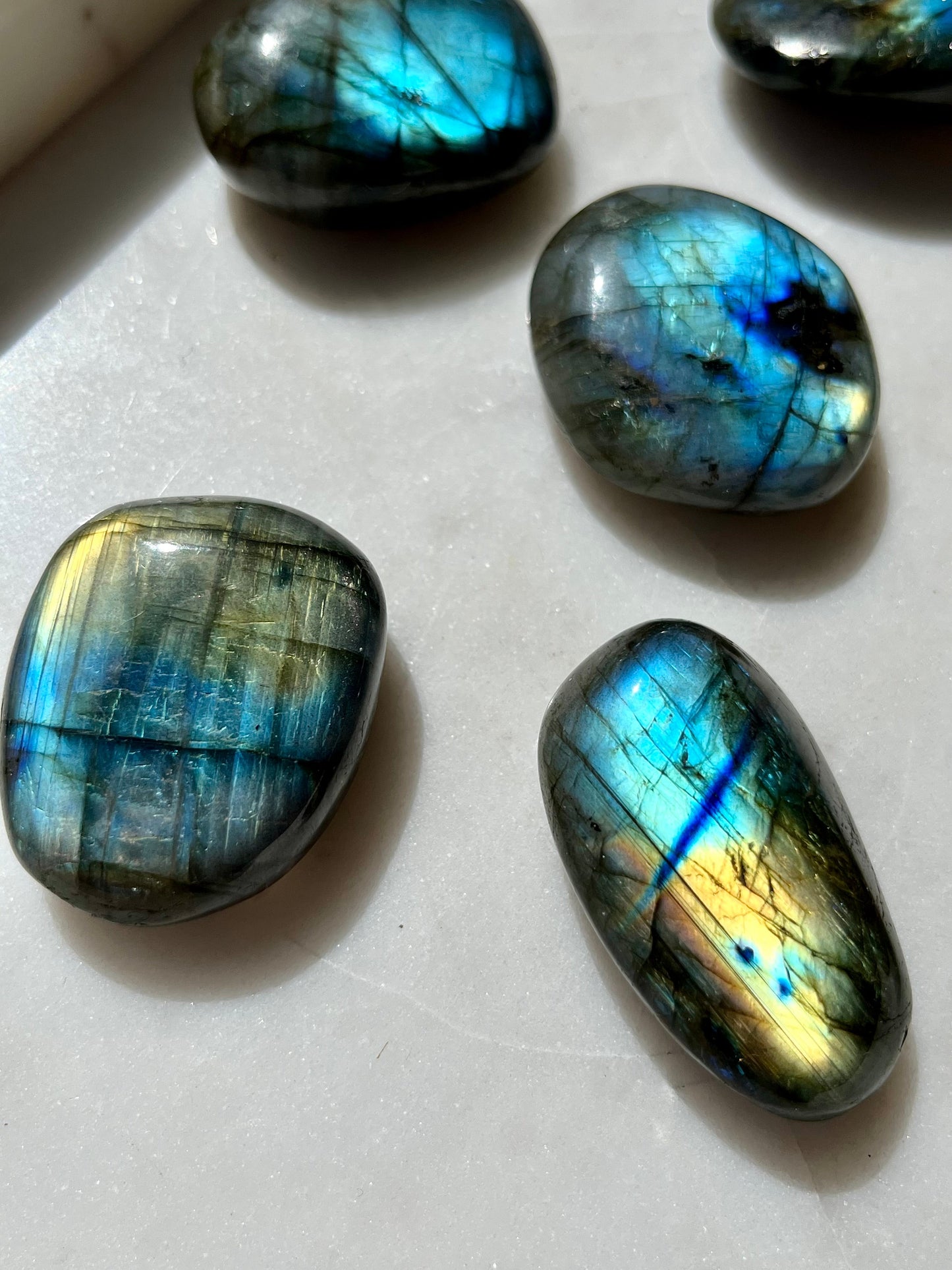 Perfectly Imperfect A Grade Flashy Labradorite Palmstone (Surface Imperfections)