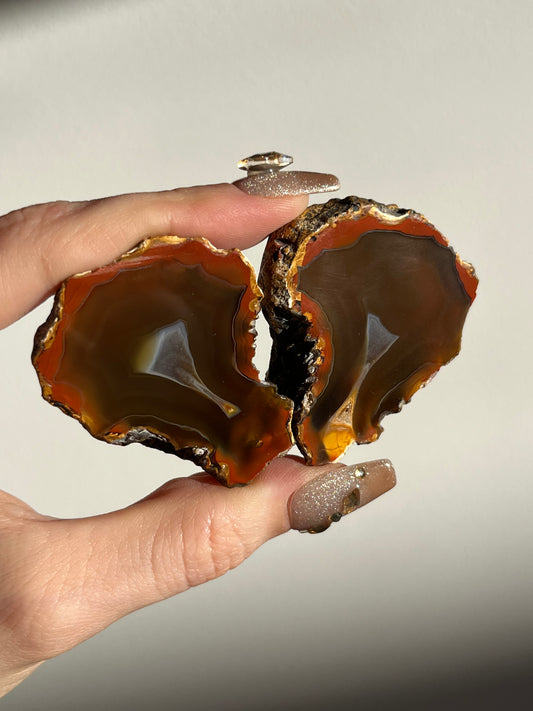 'Solstice Veil' West Indonesian Natural Carnelian Agate Pair A