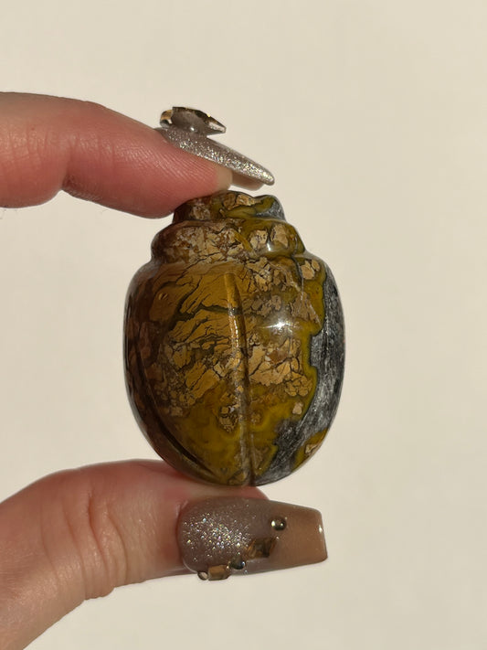 Indonesian Cotton Candy Agate Beetle Carving with Quartz (You Choose)