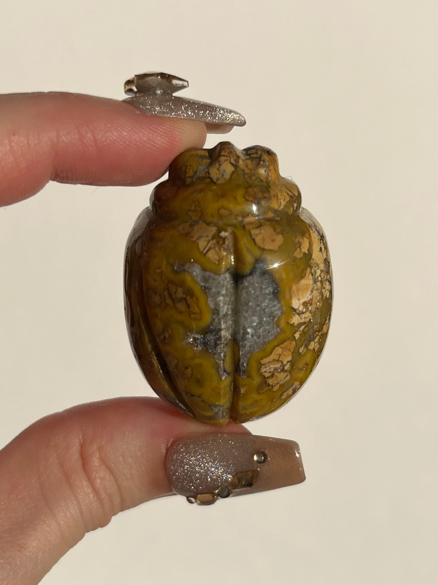 Indonesian Cotton Candy Agate Beetle Carving with Quartz (You Choose)